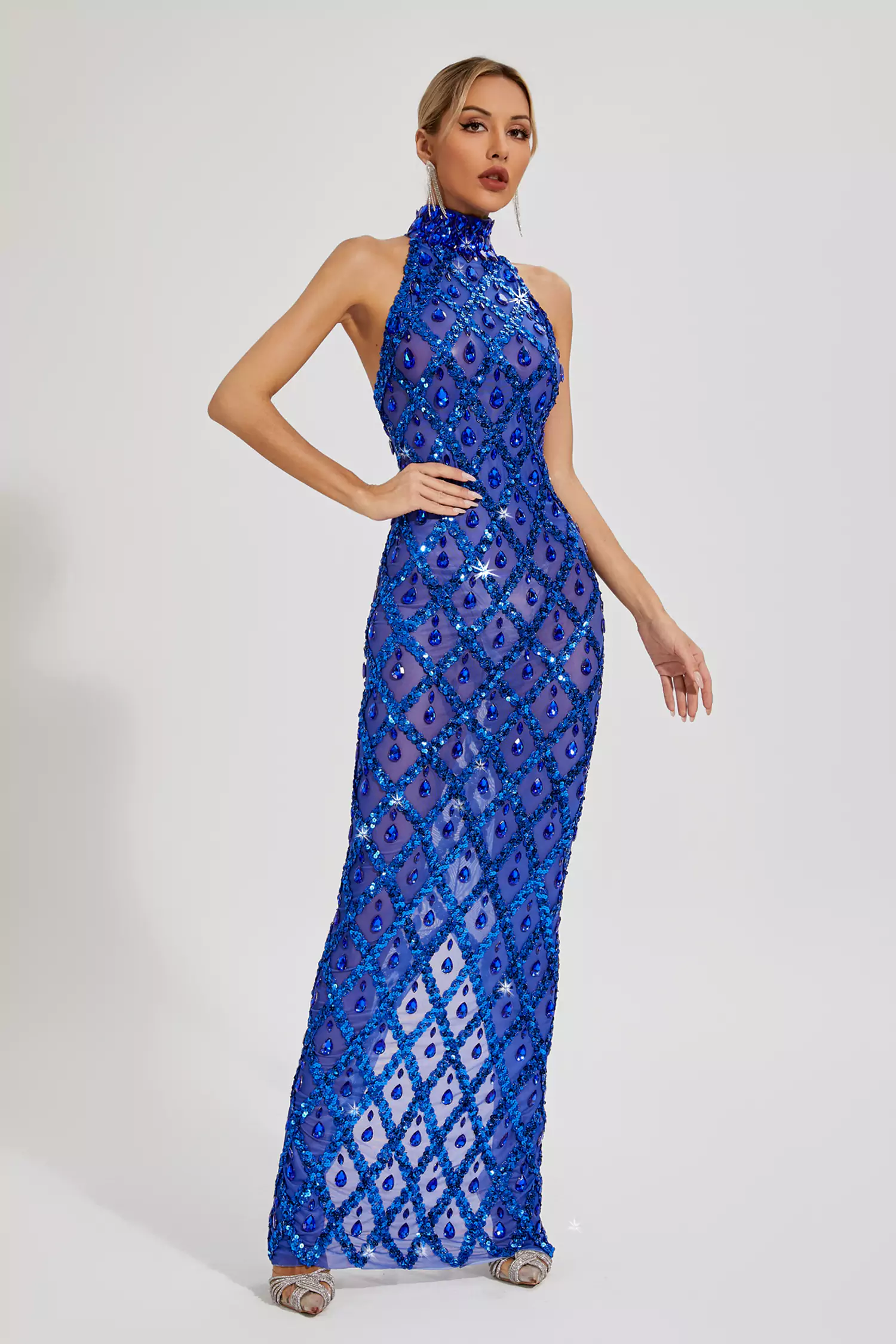 Louise Blue Diamond Maxi Dress-CATCHALL