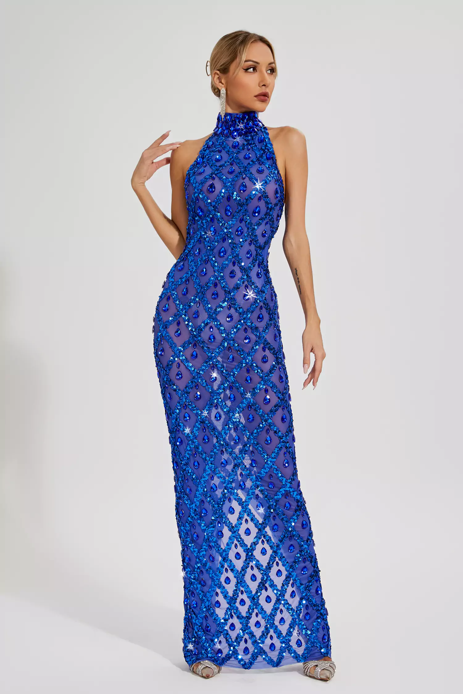Louise Blue Diamond Maxi Dress-CATCHALL