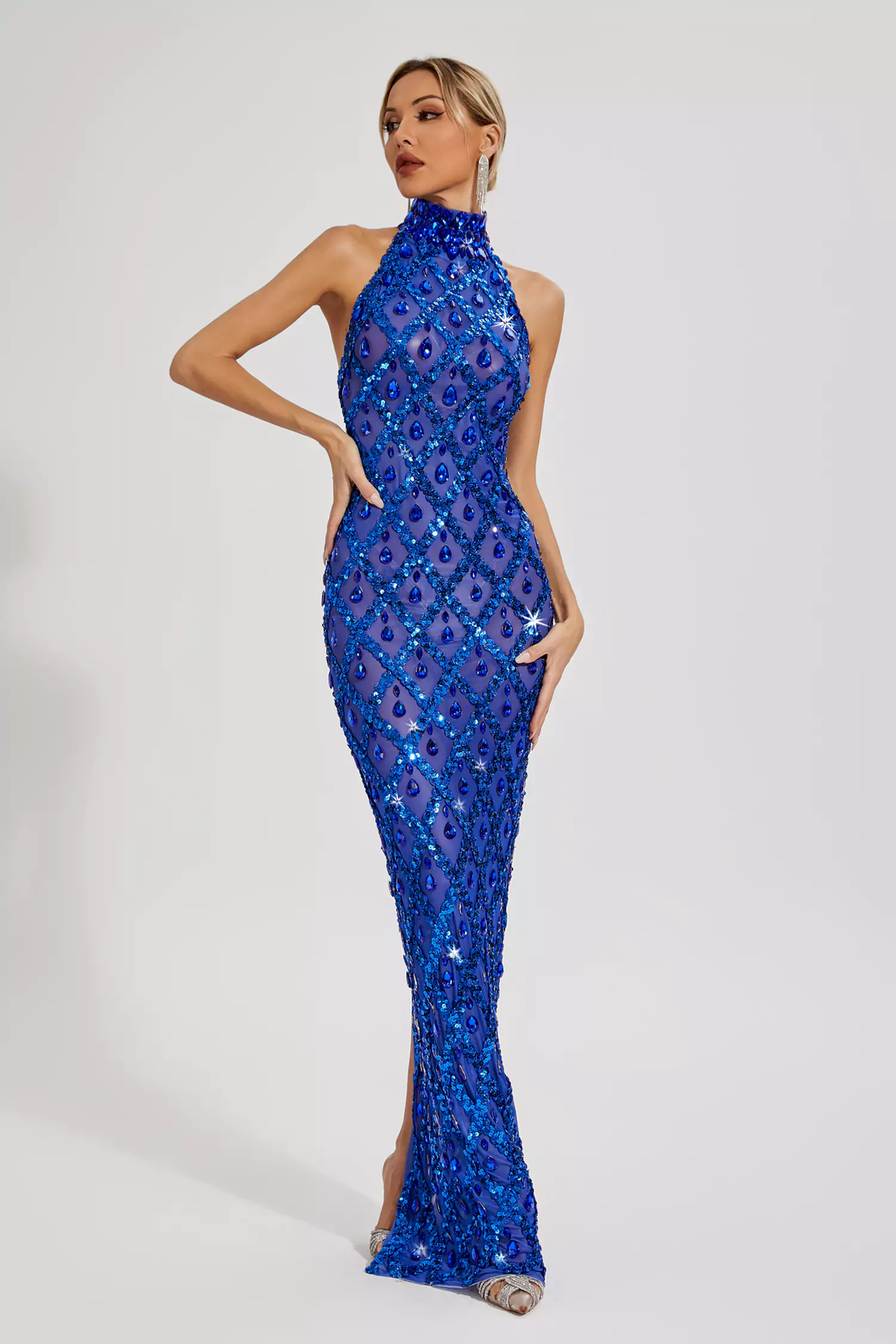 Louise Blue Diamond Maxi Dress-CATCHALL