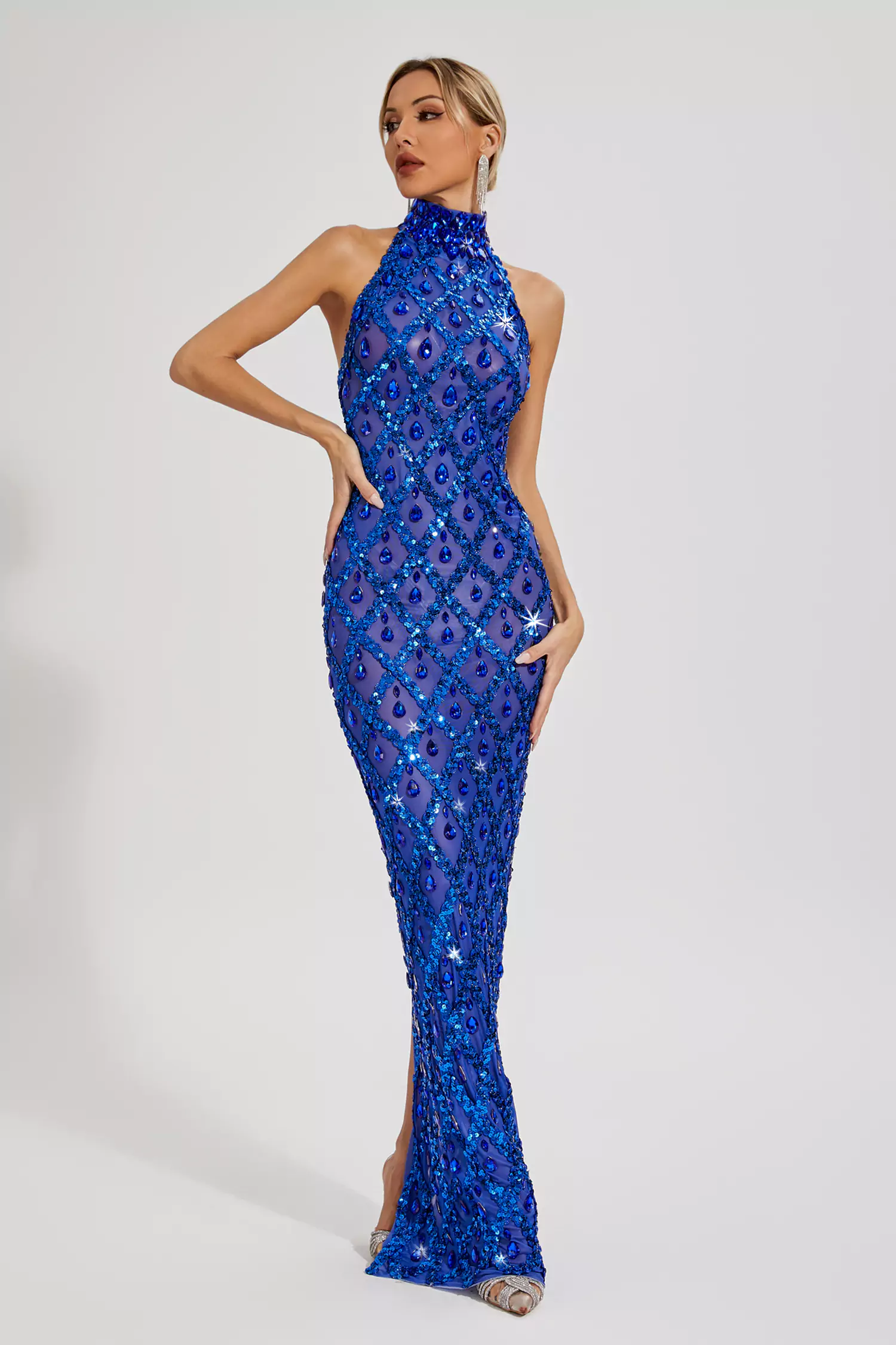 Louise Blue Diamond Maxi Dress