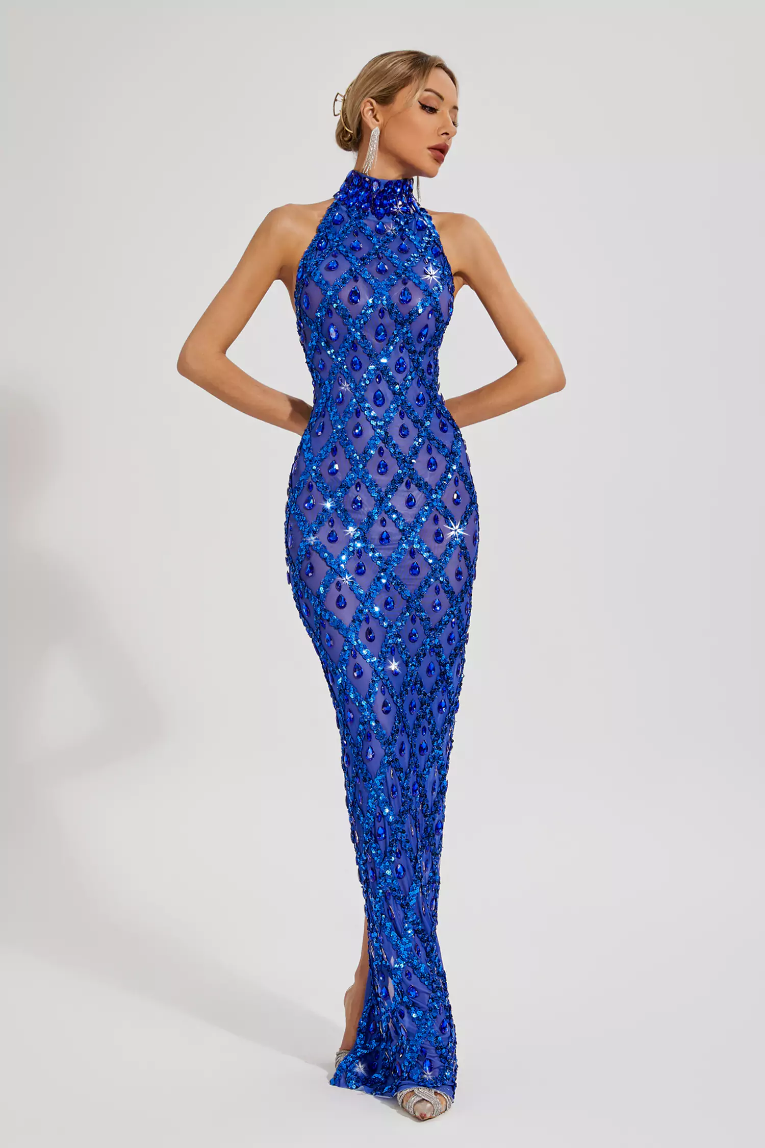 Louise Blue Diamond Maxi Dress-CATCHALL