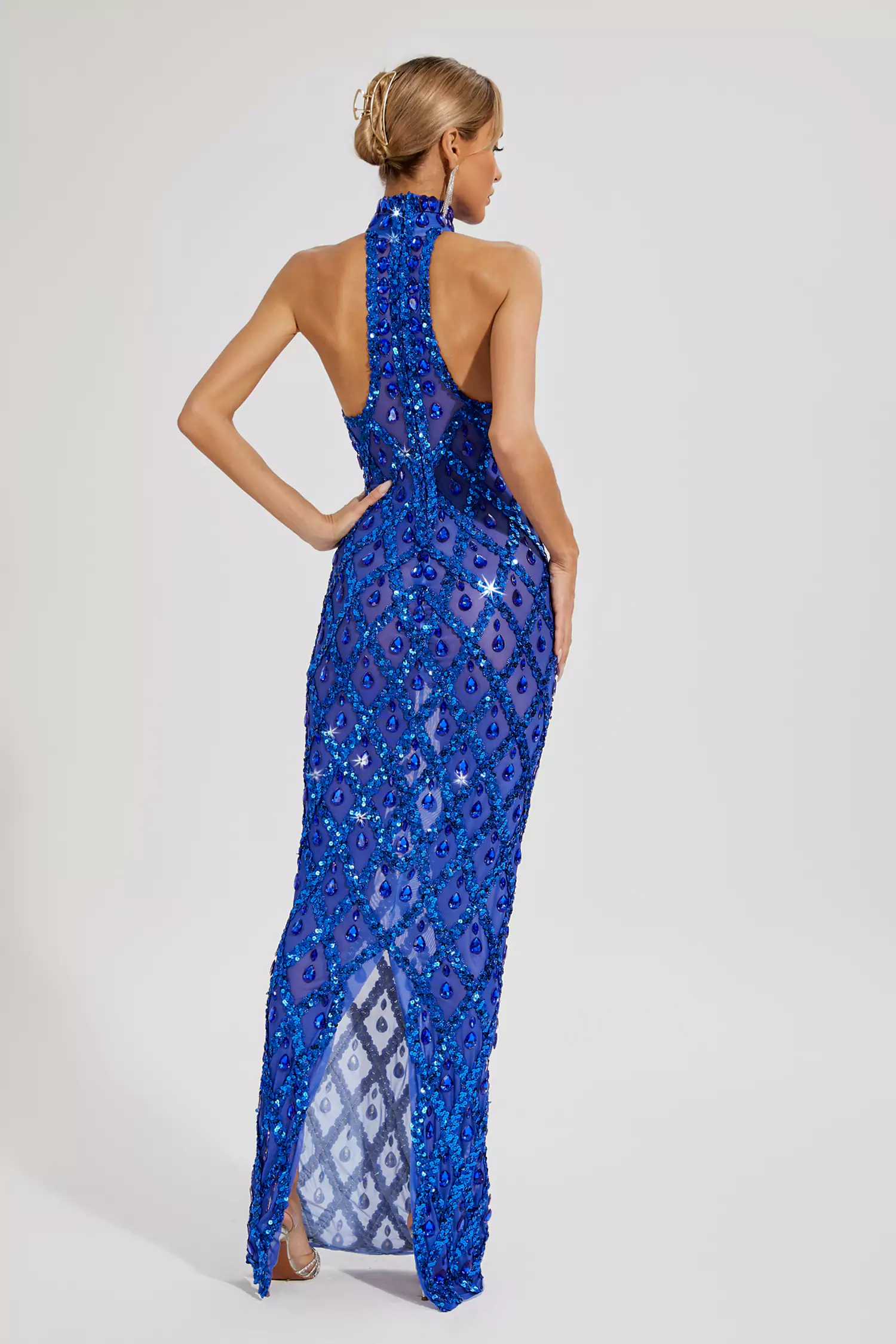 Louise Blue Diamond Maxi Dress-CATCHALL
