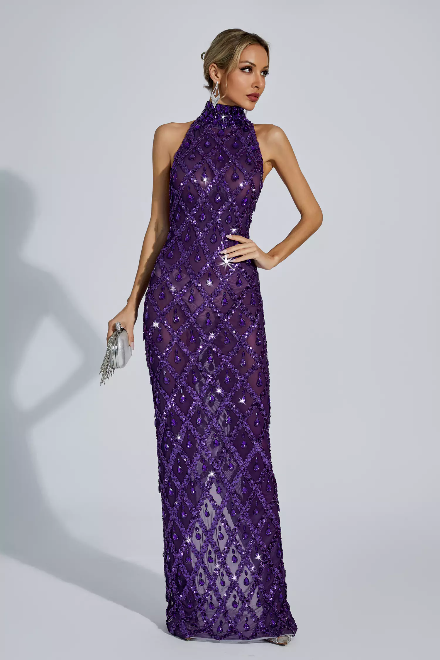 Louise Purple Diamond Maxi Dress-CATCHALL