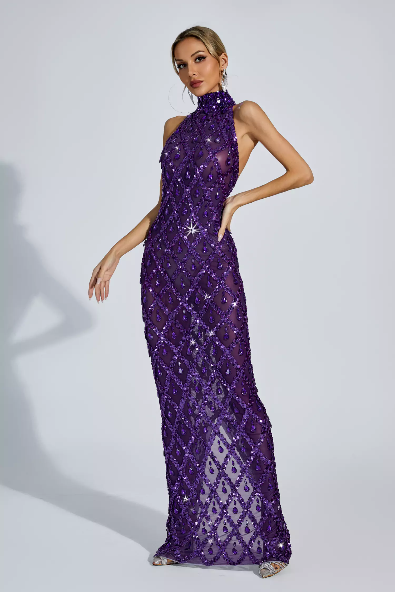 Louise Purple Diamond Maxi Dress-CATCHALL