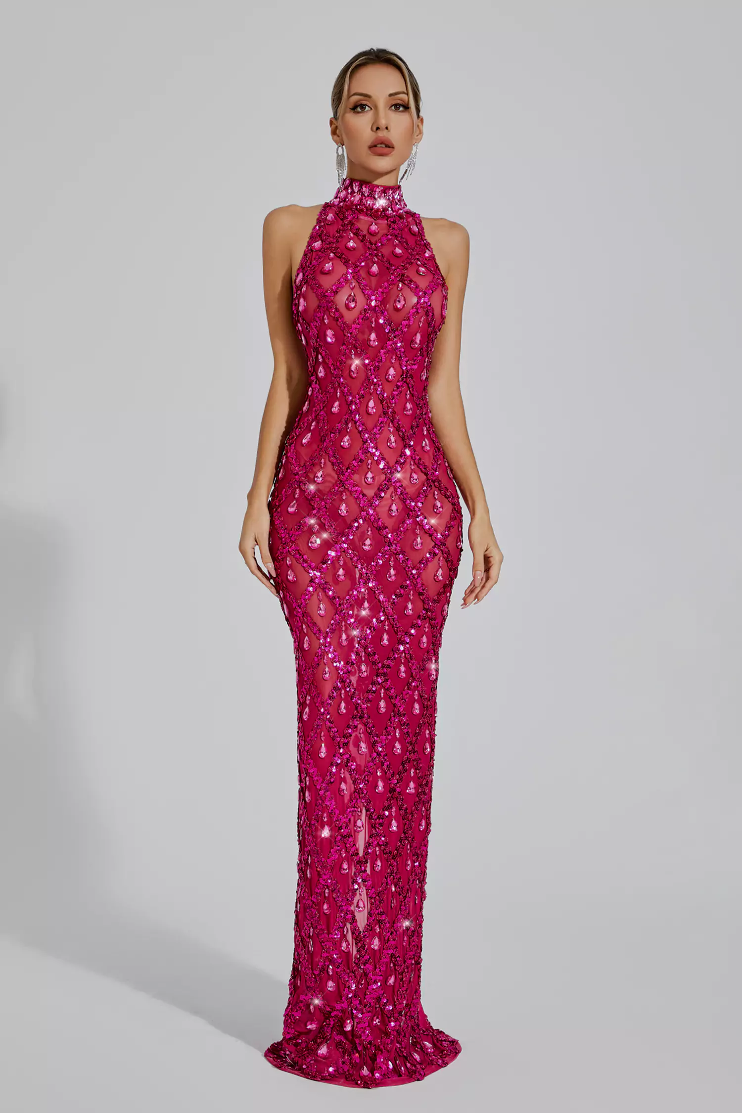 Louise Rose Red Diamond Maxi Dress