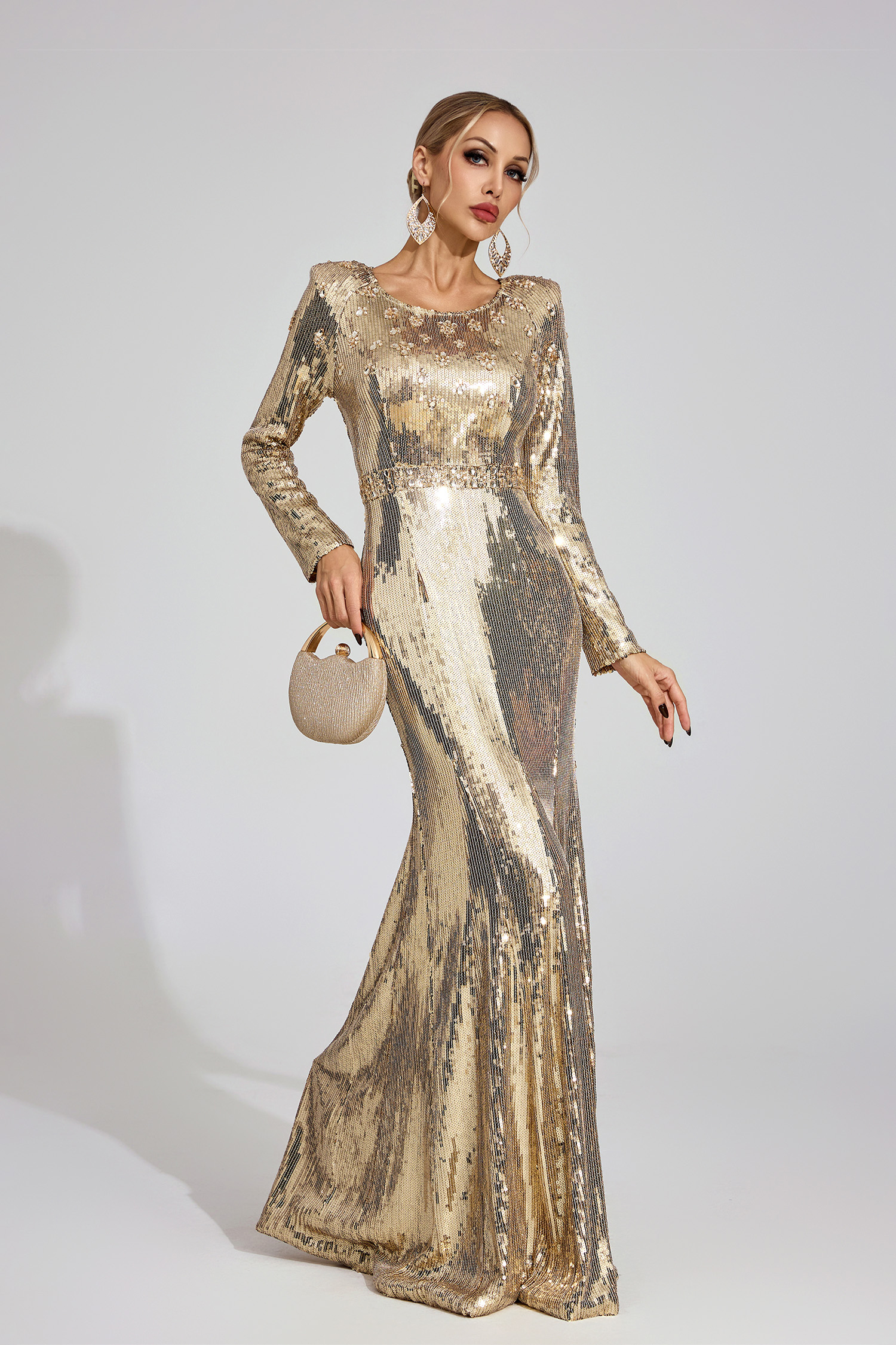 Lowenna Gold Sequined Maxi Dress