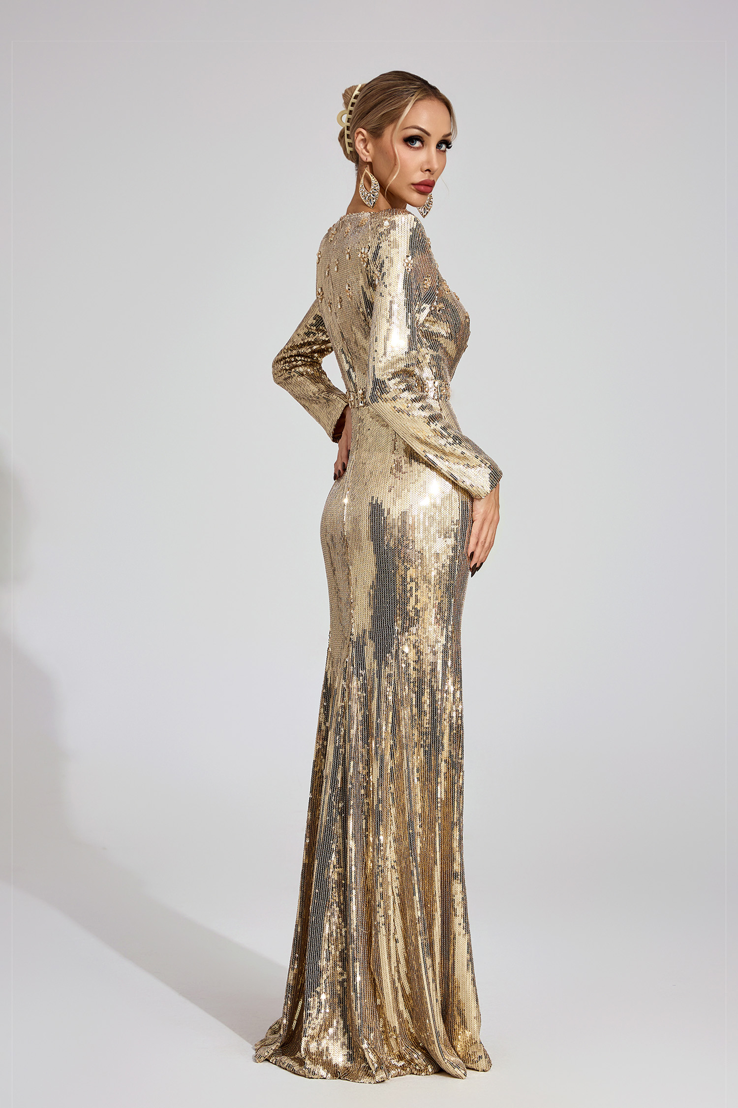 Lowenna Gold Sequined Maxi Dress