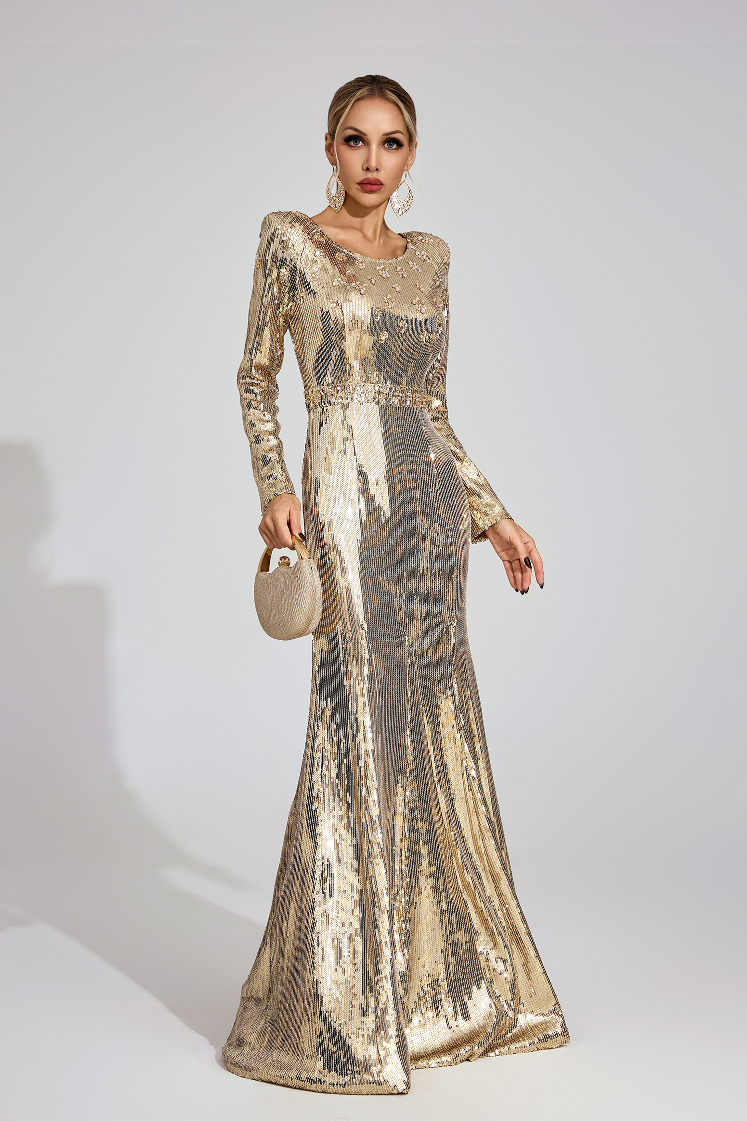 Lowenna Gold Sequined Maxi Dress