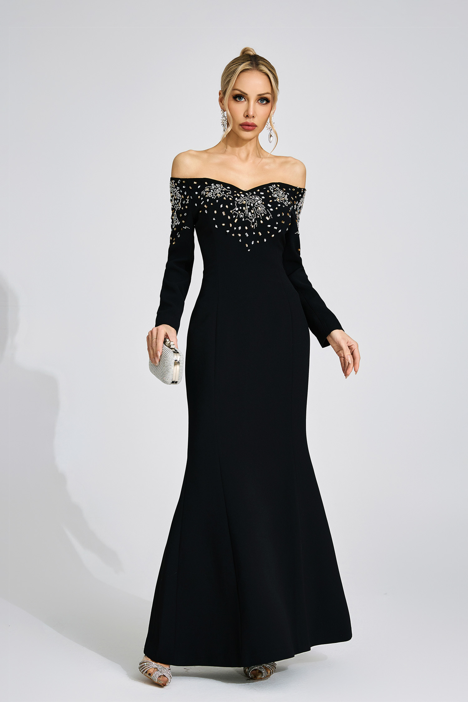 Lowri Black Off-Shoulder Maxi Dress