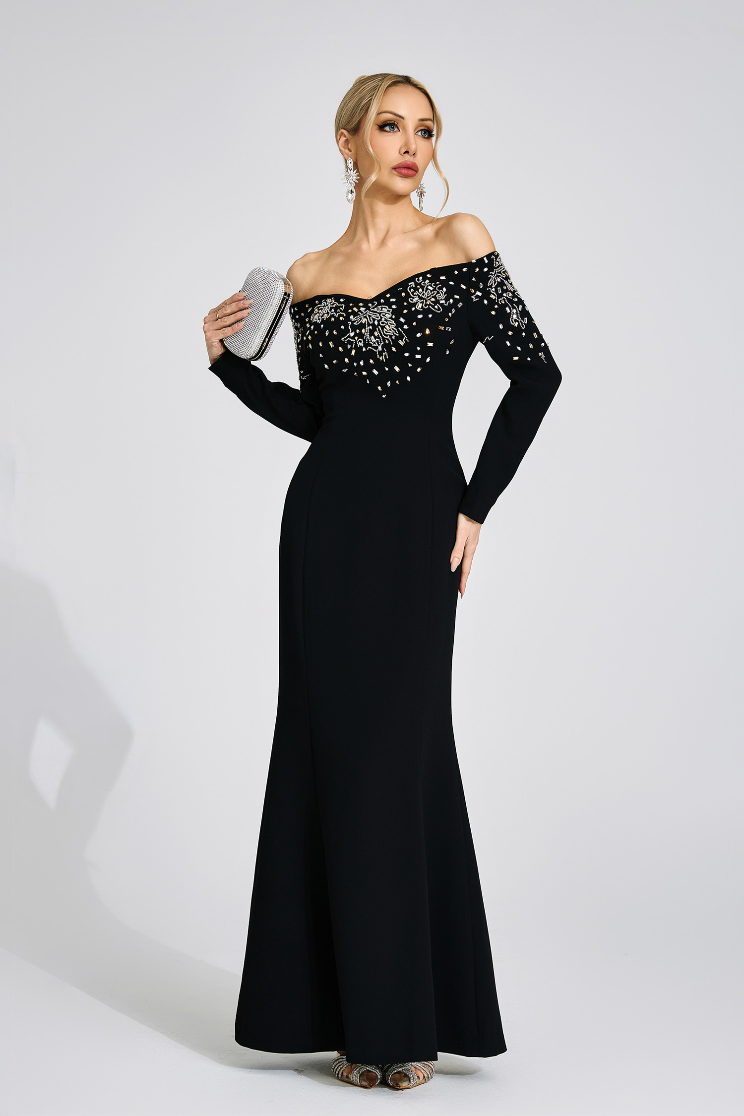 Lowri Black Off-Shoulder Maxi Dress