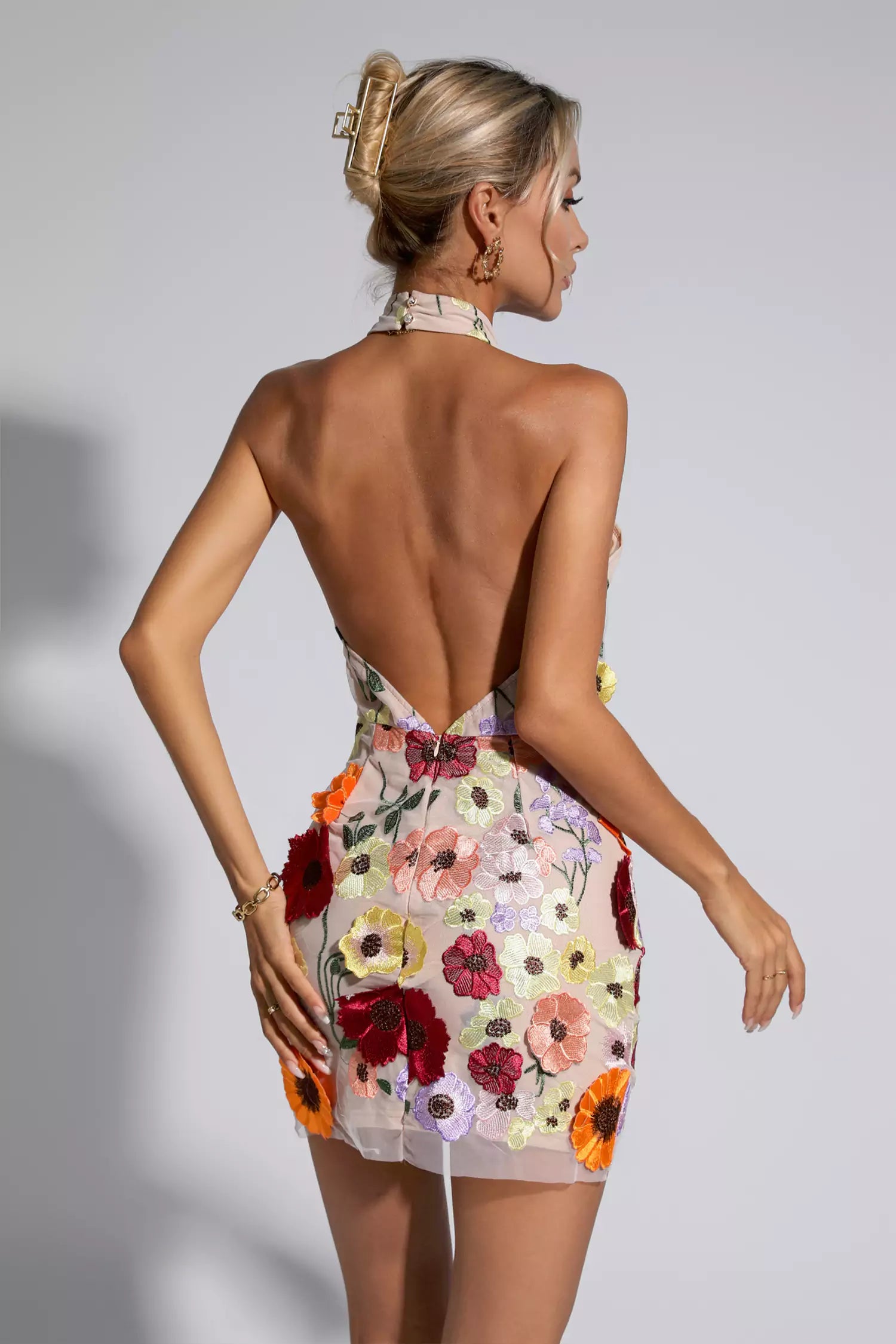 Luciana Flesh Pink Floral Embroidery Dress-CATCHALL