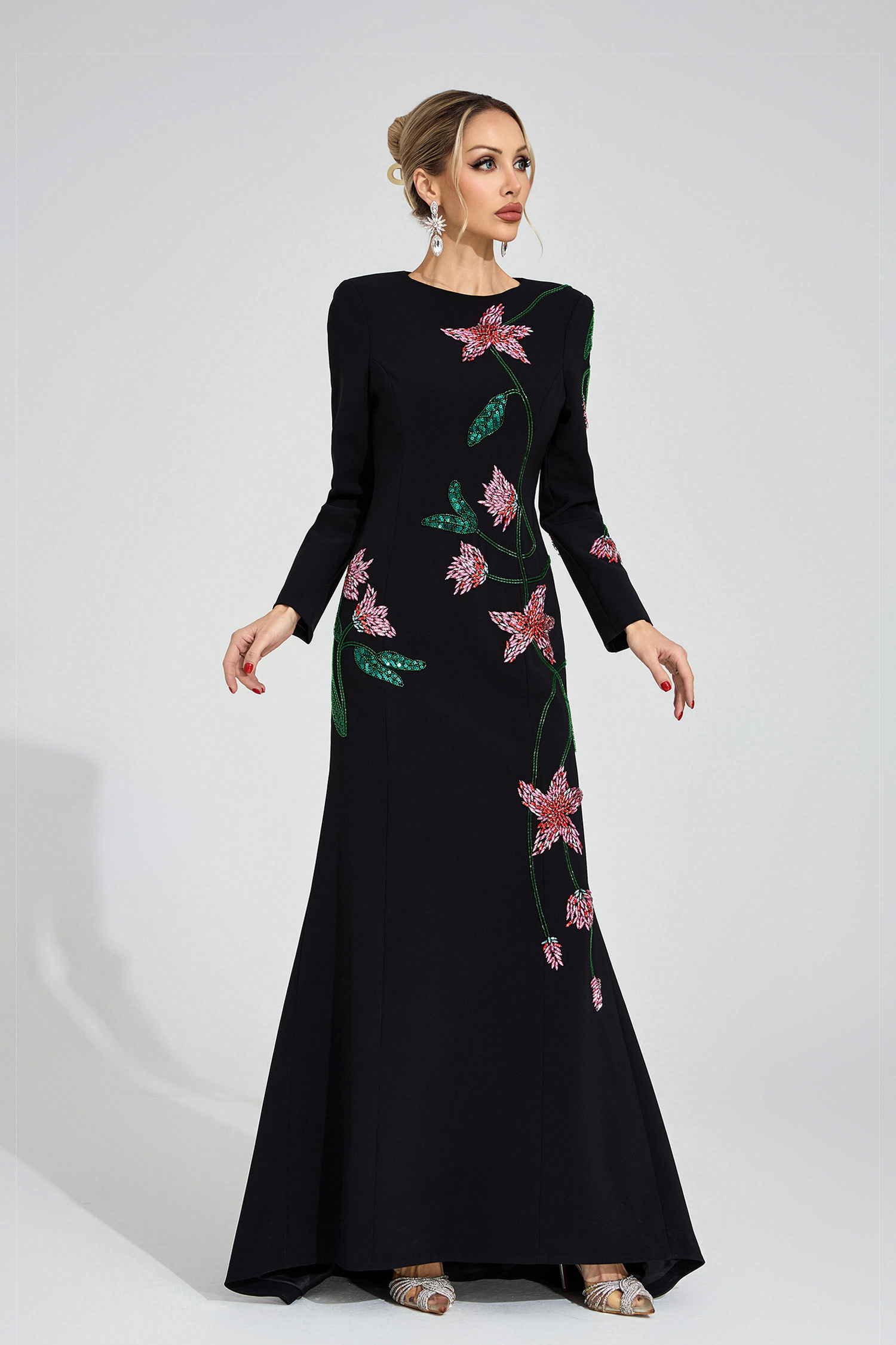 Luxe Black Floral Maxi Dress