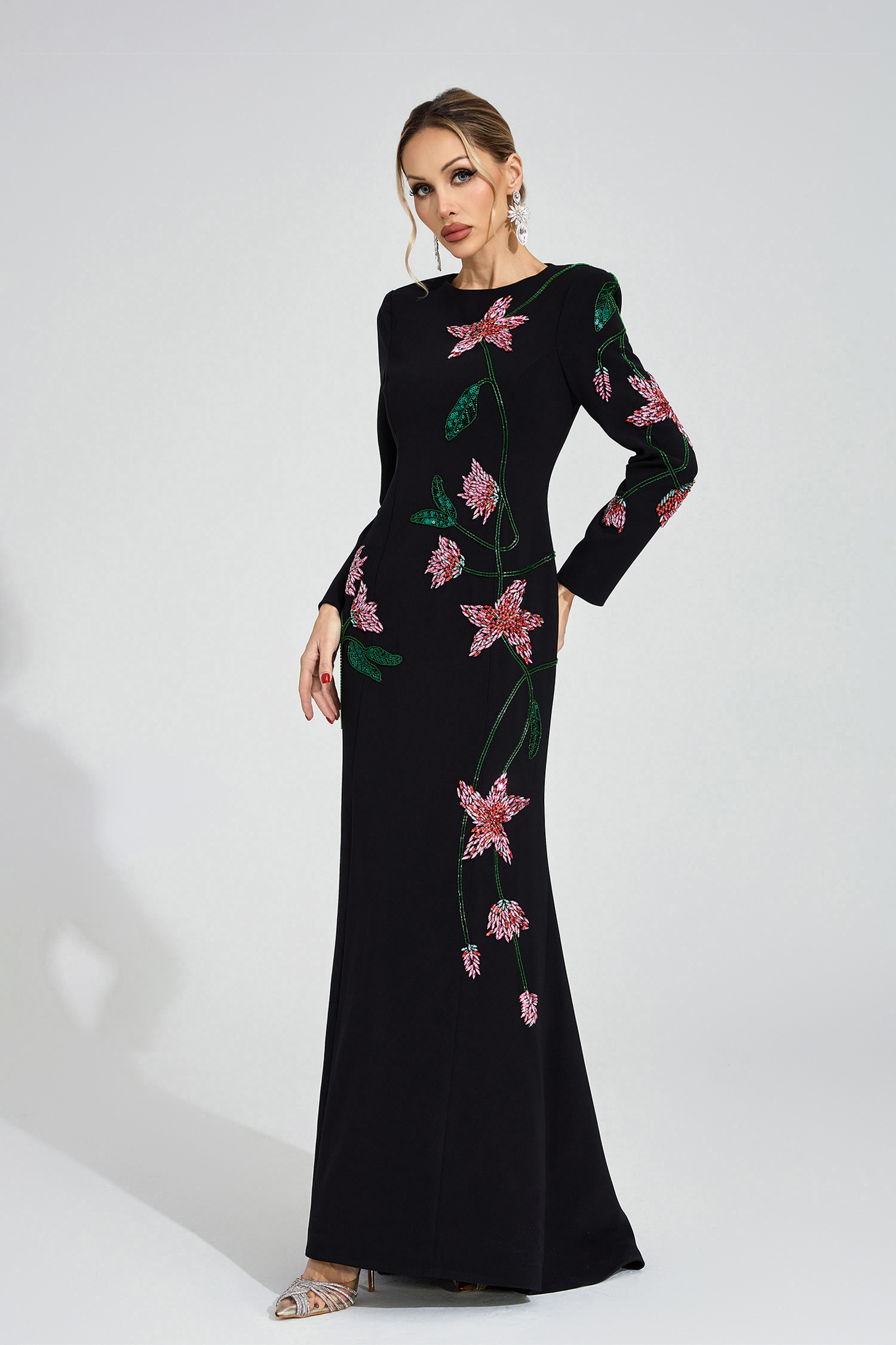 Luxe Black Floral Maxi Dress