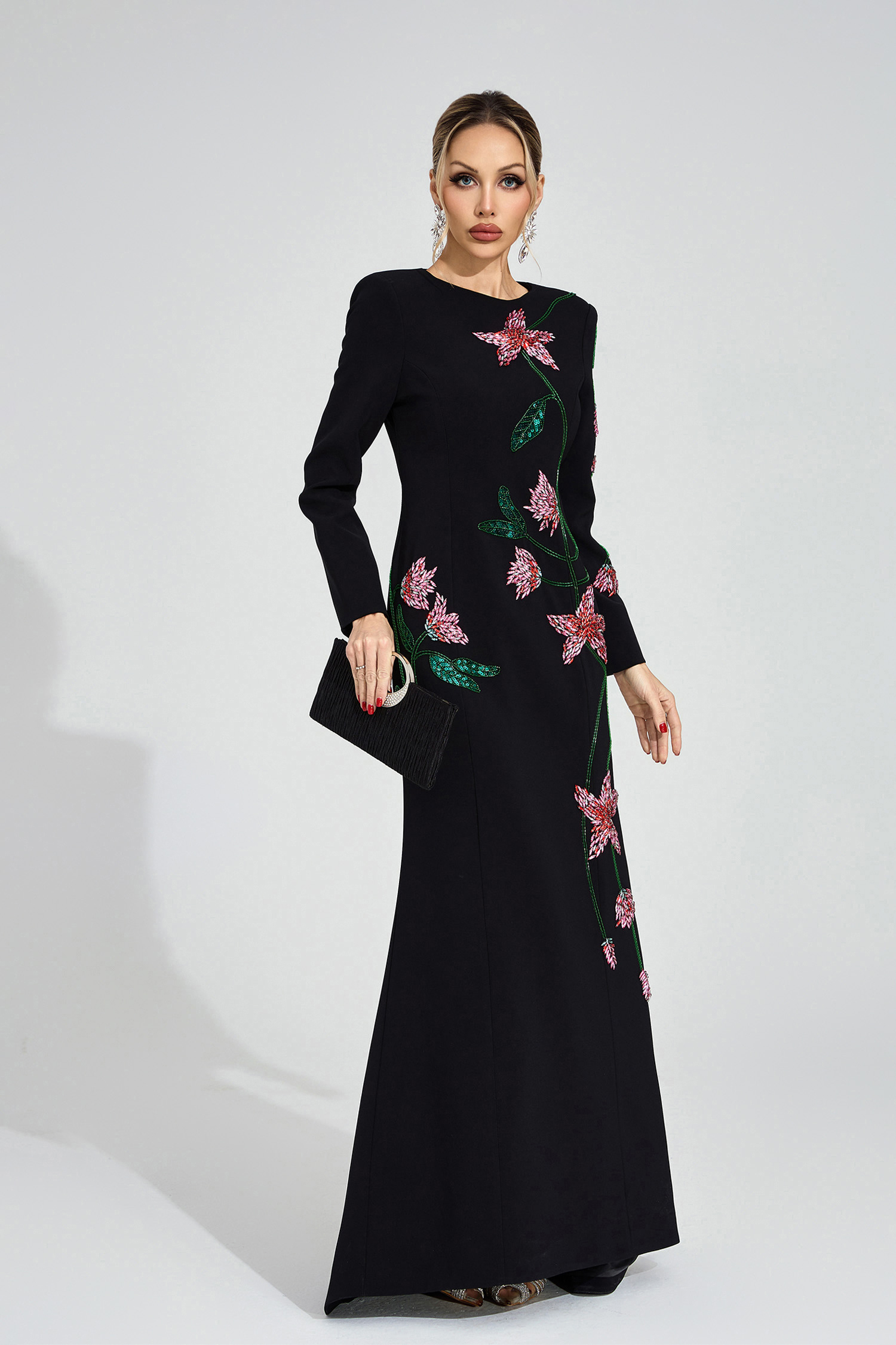 Luxe Black Floral Maxi Dress