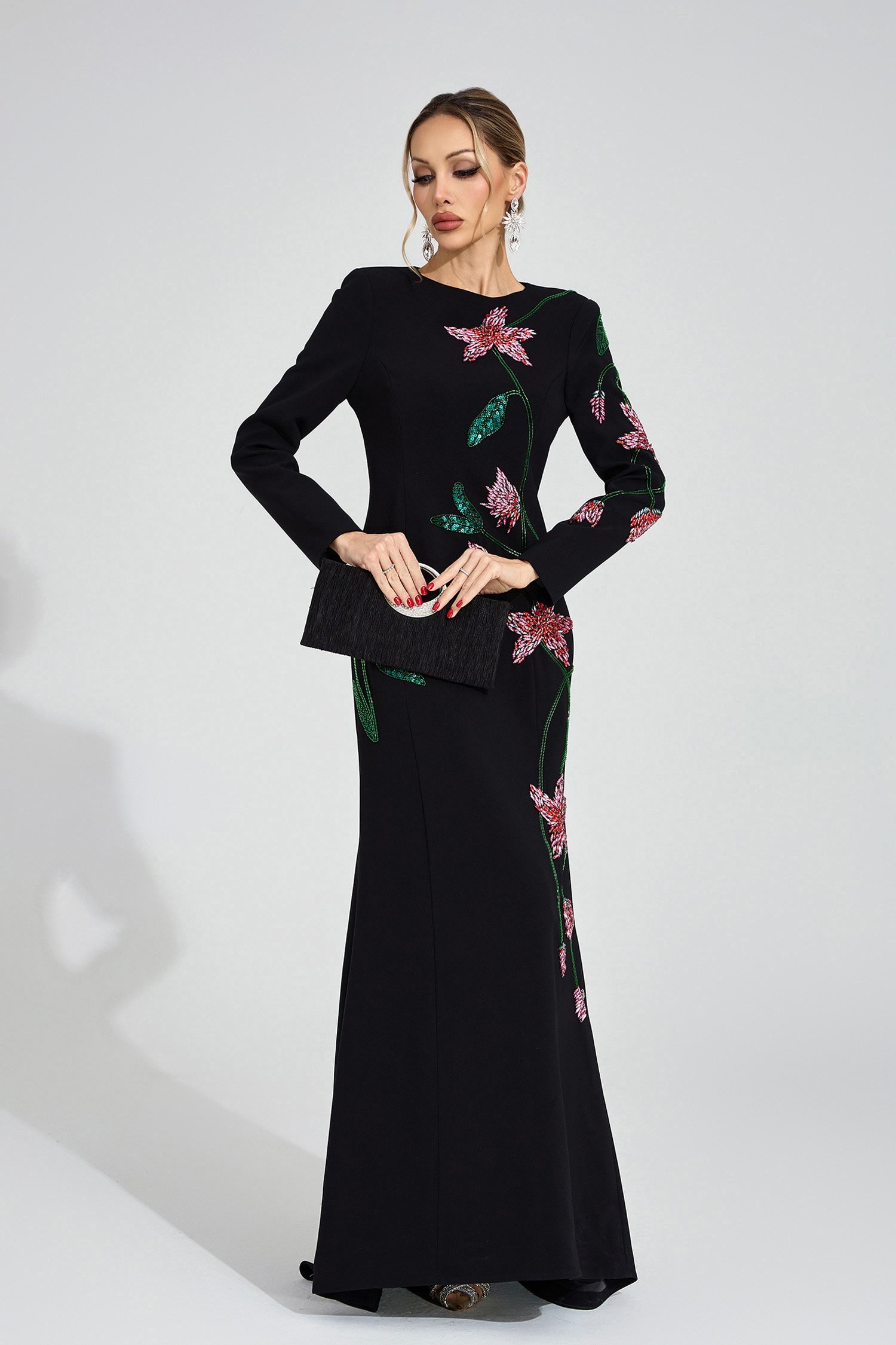 Luxe Black Floral Maxi Dress