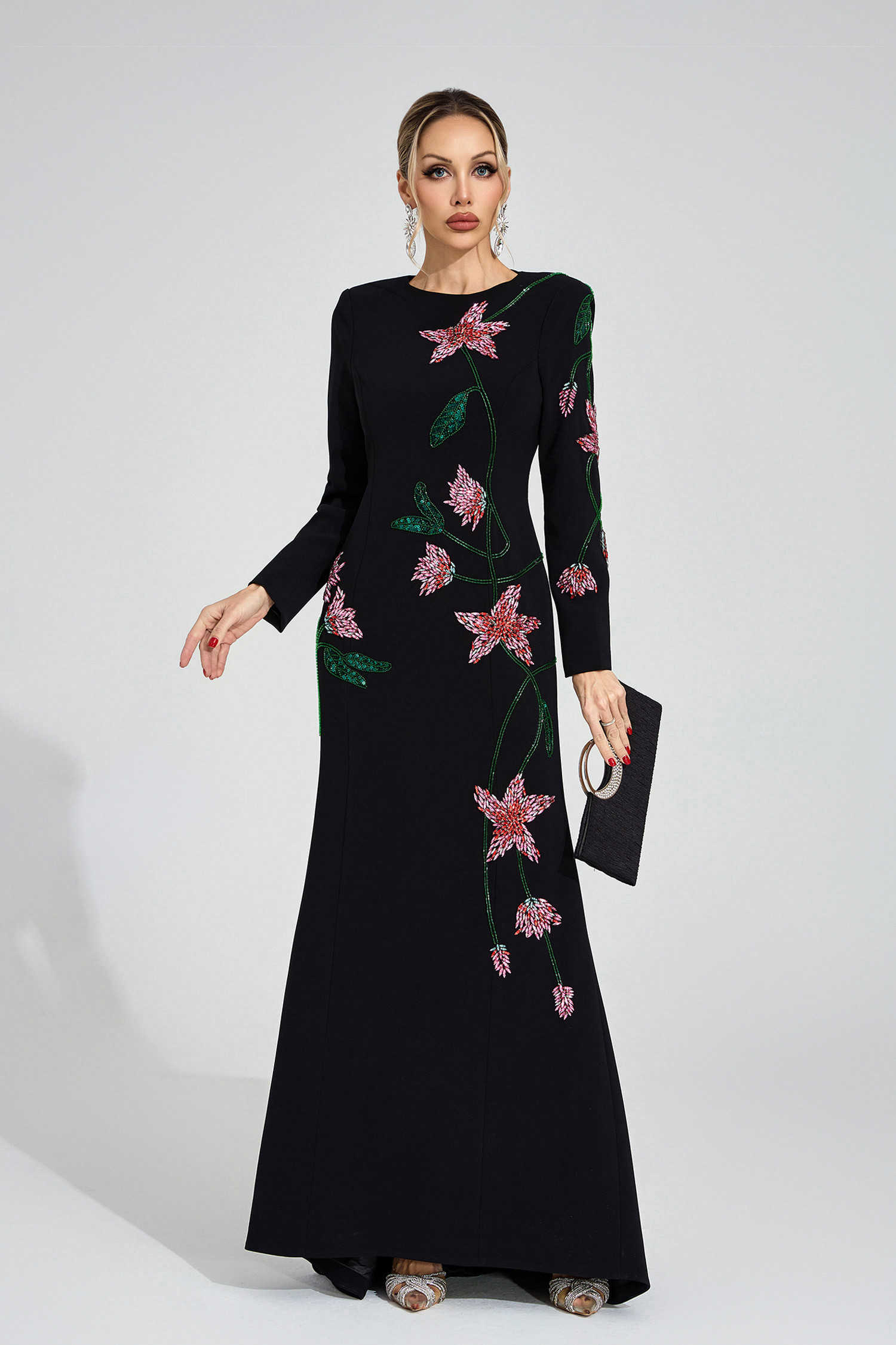 Luxe Black Floral Maxi Dress