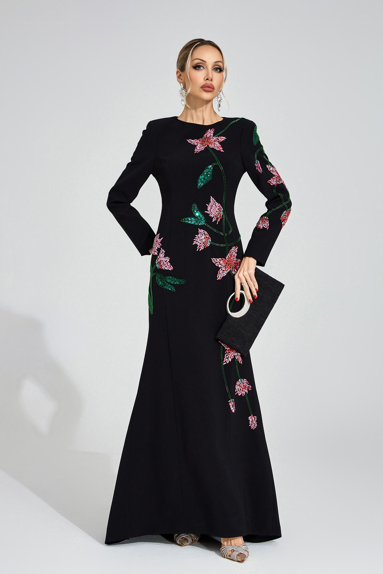 Luxe Black Floral Maxi Dress