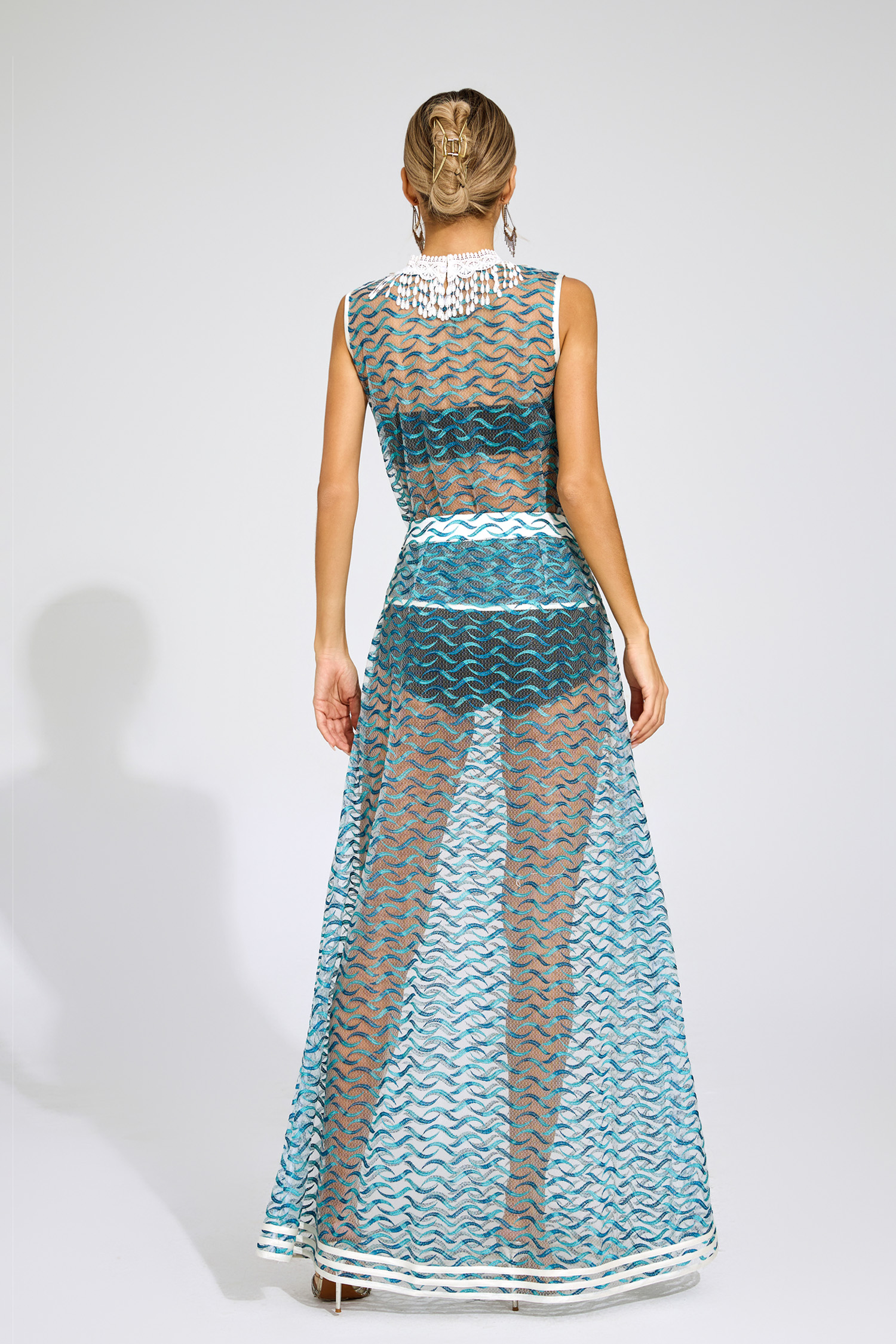 Lyly Blue Wave Embroidered Mesh Set