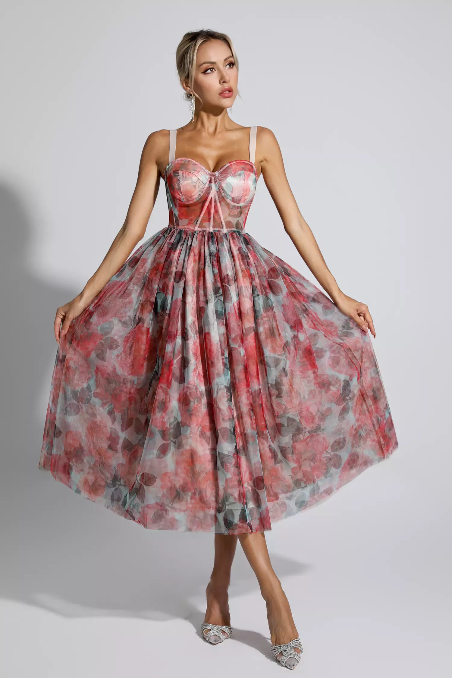 Lyric Red Floral Midi Dress-CATCHALL