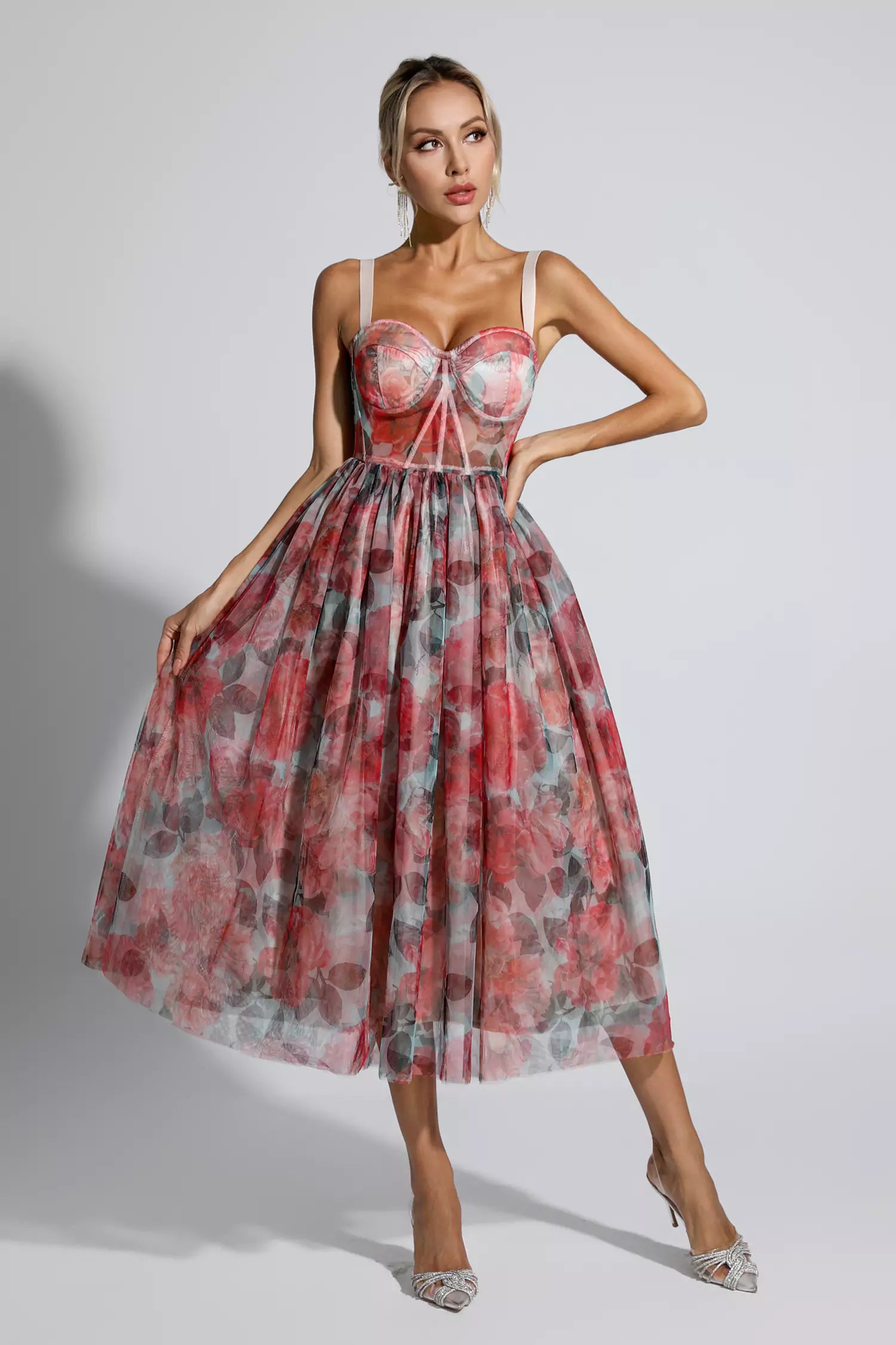 Lyric Red Floral Midi Dress-CATCHALL