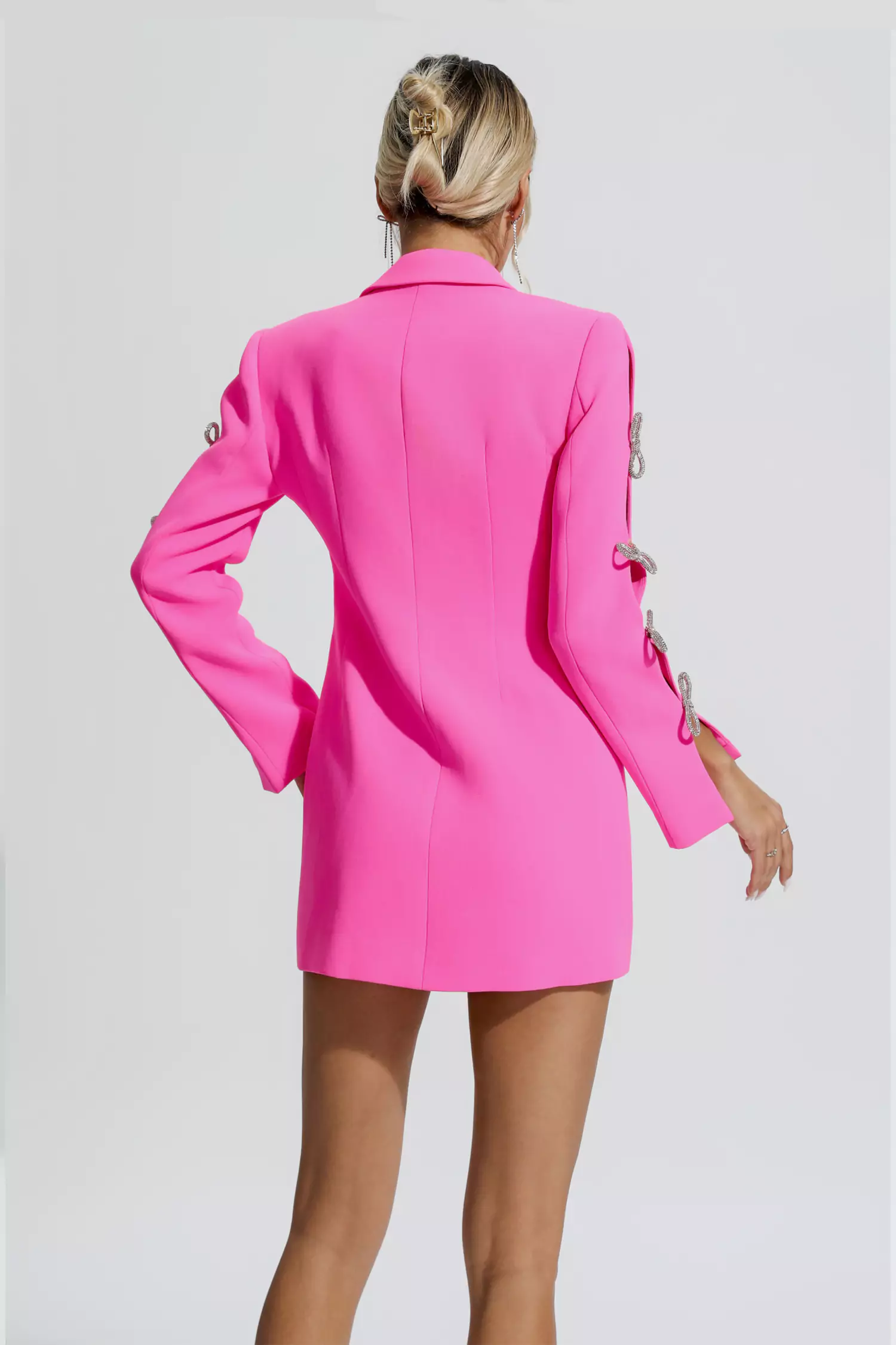 Macie Pink Pearl Embellished Blazer Dress-CATCHALL