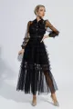 ThemeNY Maddison Black Pearl & Stud Mesh Cut Out Dress