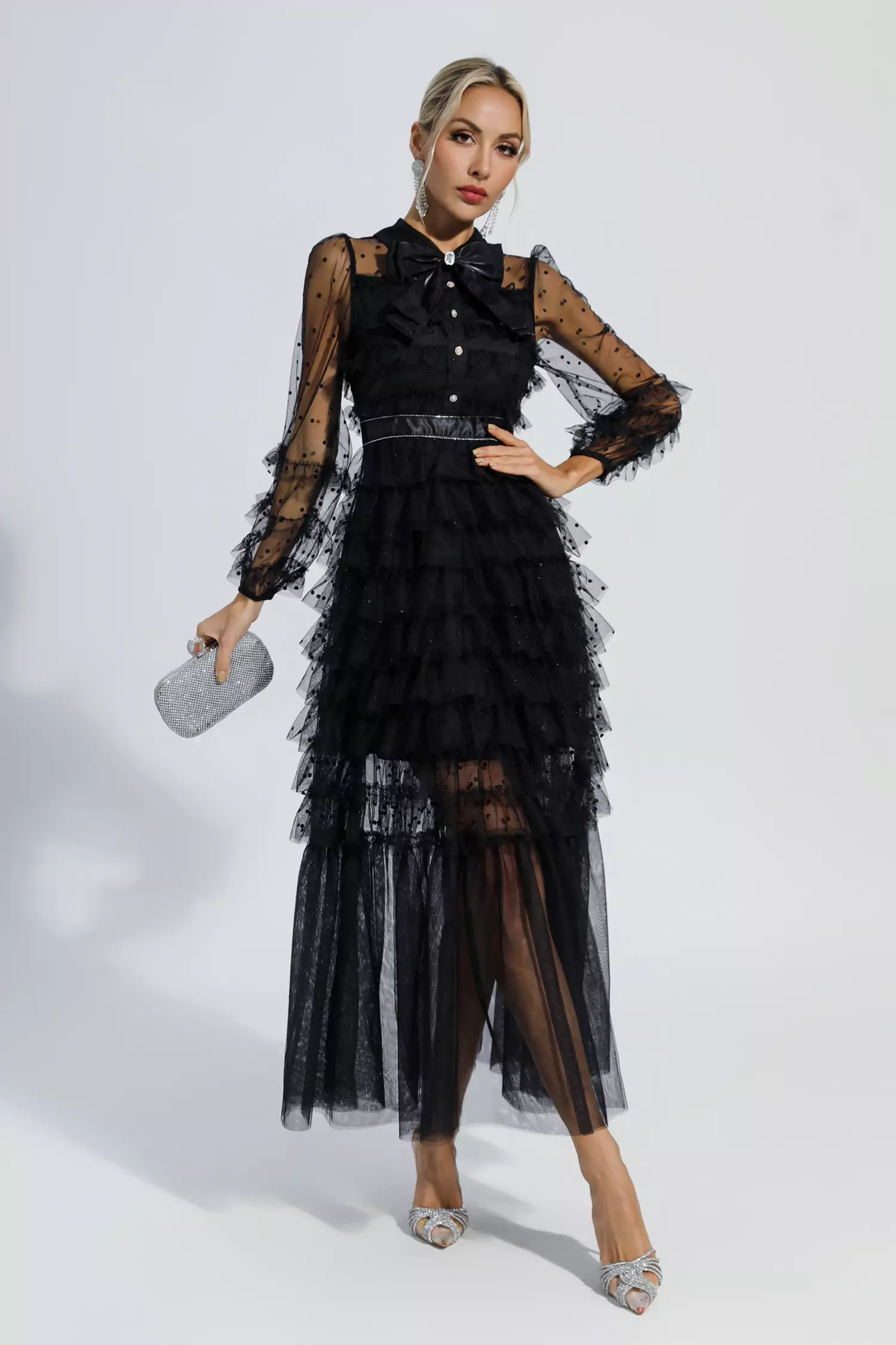 Maddison Black Polka Dot Maxi Dress-CATCHALL