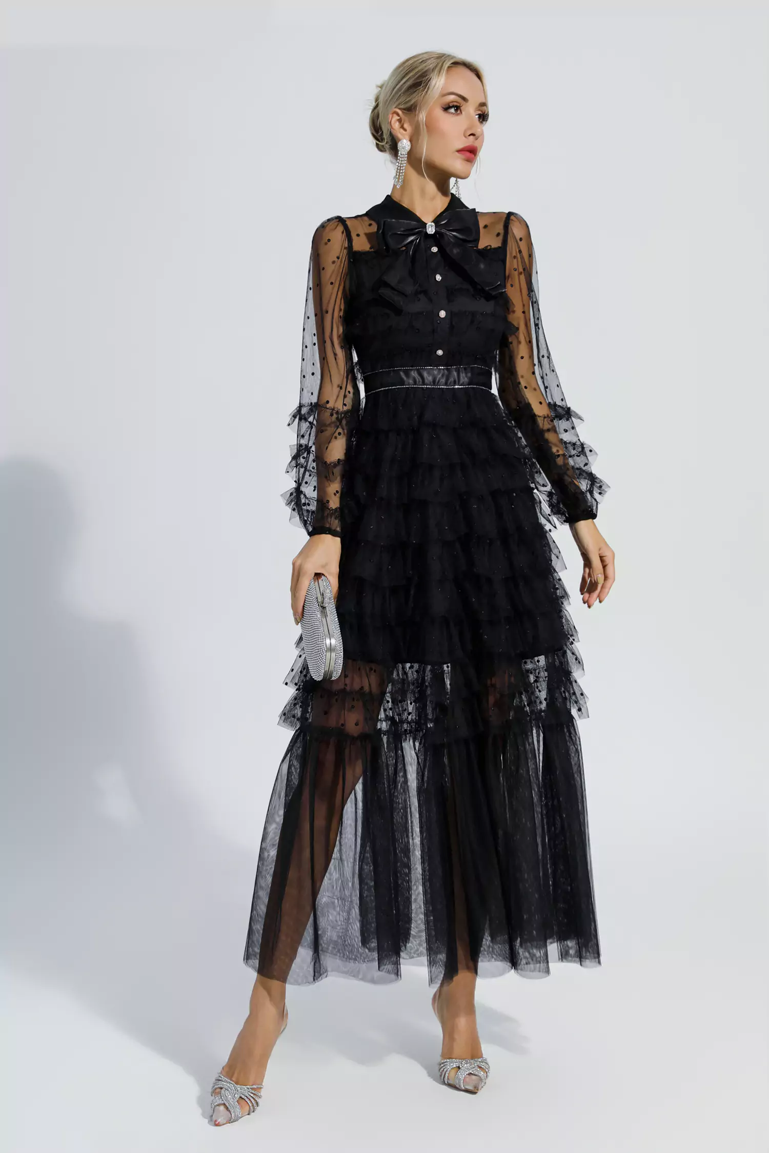 Maddison Black Polka Dot Maxi Dress-CATCHALL