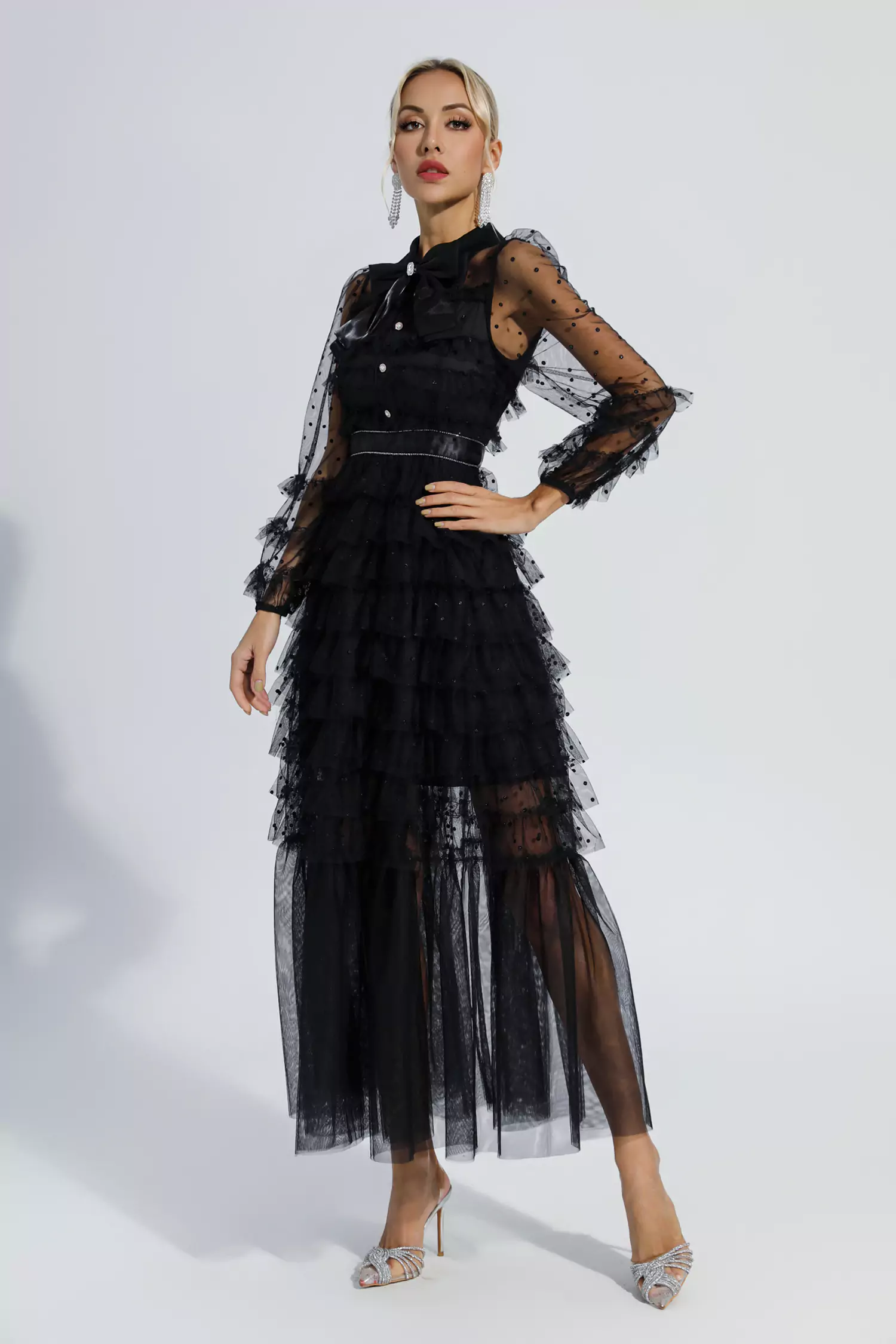 Maddison Black Polka Dot Maxi Dress-CATCHALL