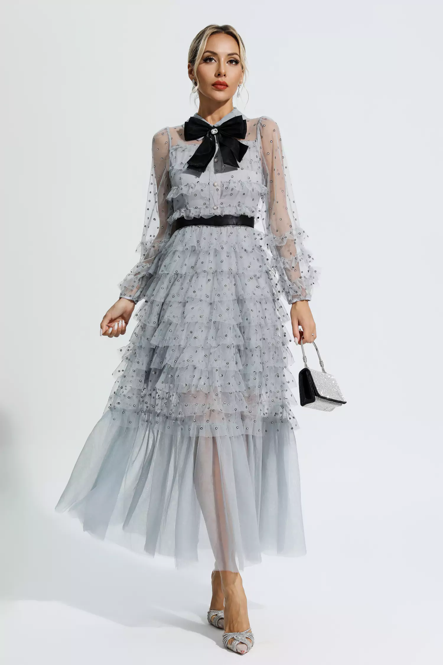 Maddison Grey Polka Dot Maxi Dress-CATCHALL