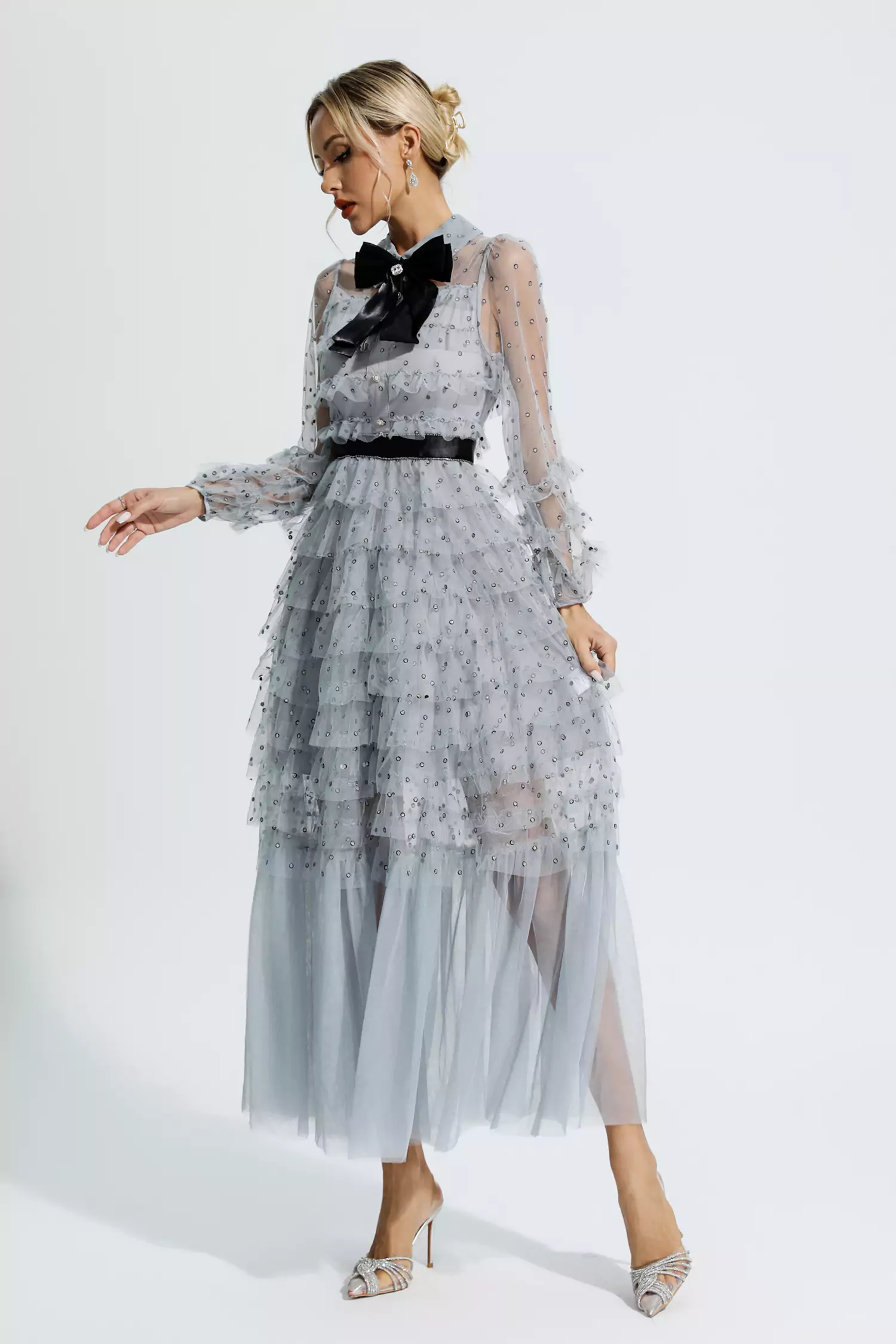Maddison Grey Polka Dot Maxi Dress-CATCHALL
