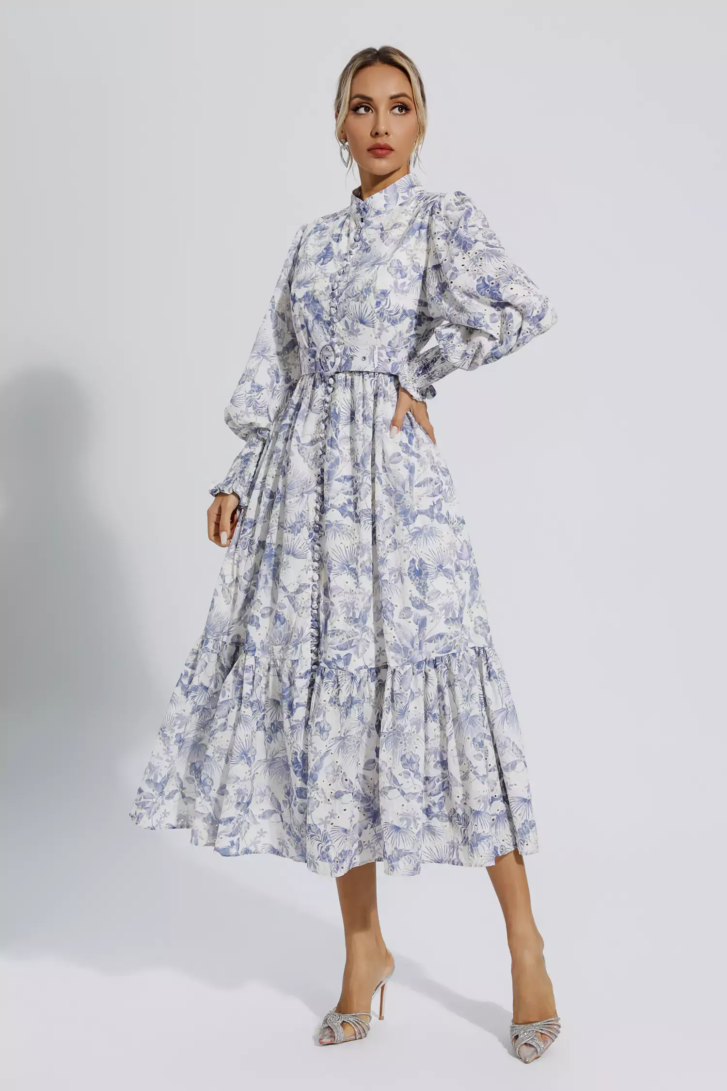 Madilynn Blue Floral Long Sleeve Maxi Dress