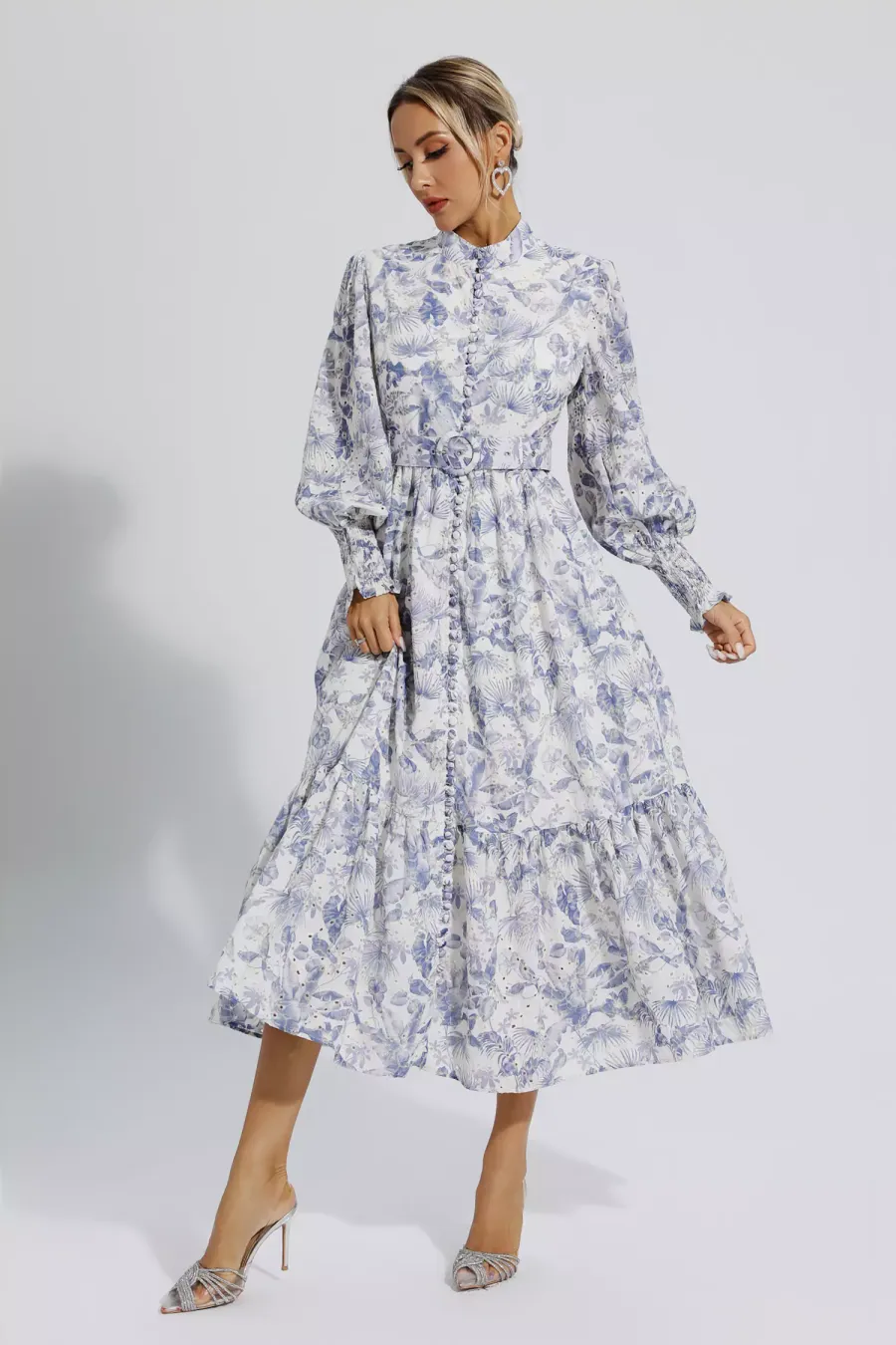 Madilynn Blue Floral Long Sleeve Maxi Dress