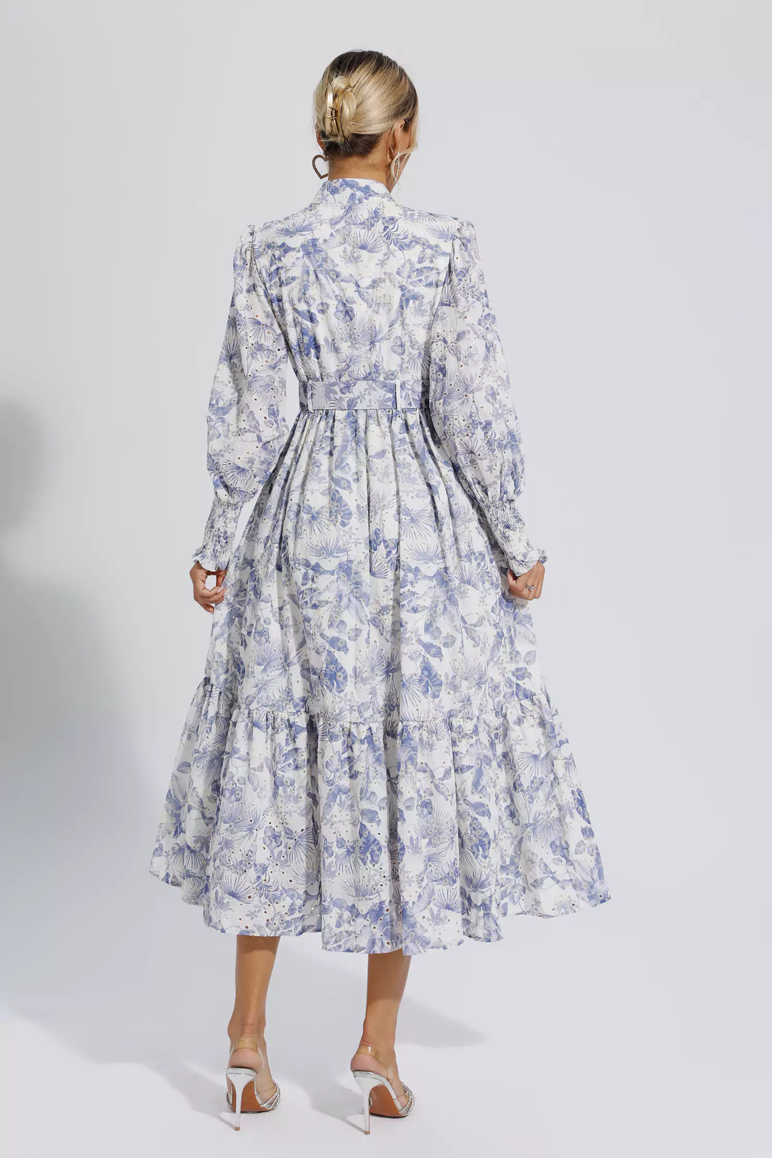 Madilynn Blue Floral Long Sleeve Maxi Dress-CATCHALL