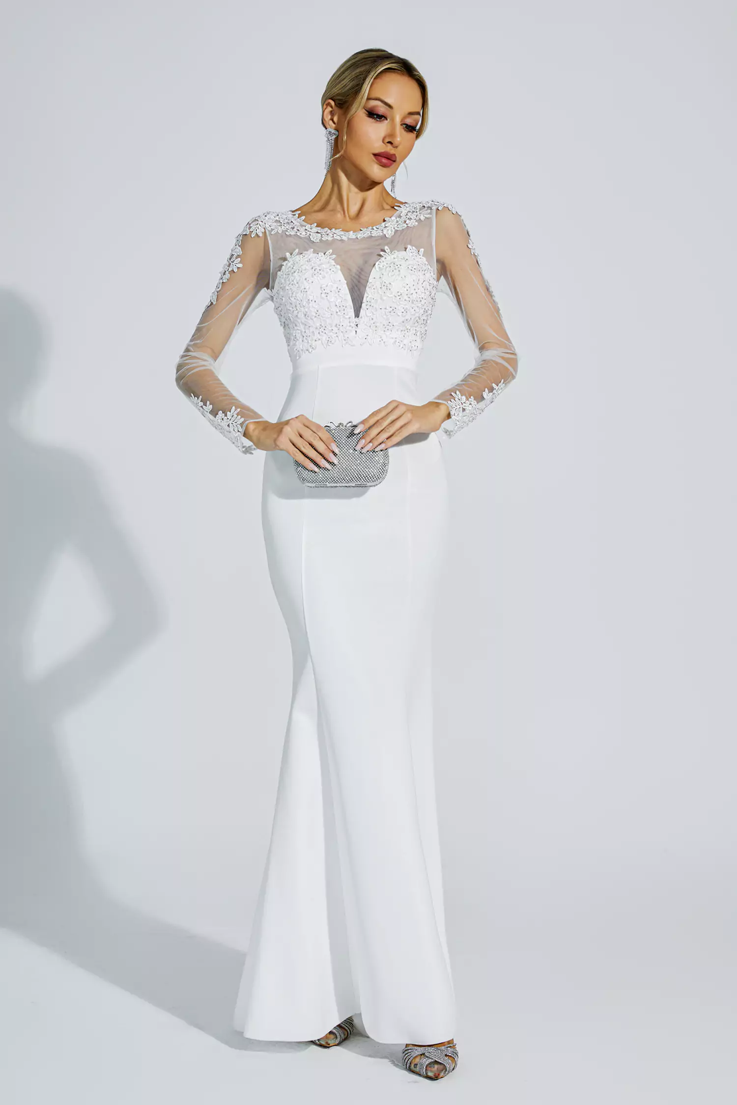 Madisyn White Lace Bodycon Maxi Dress-CATCHALL