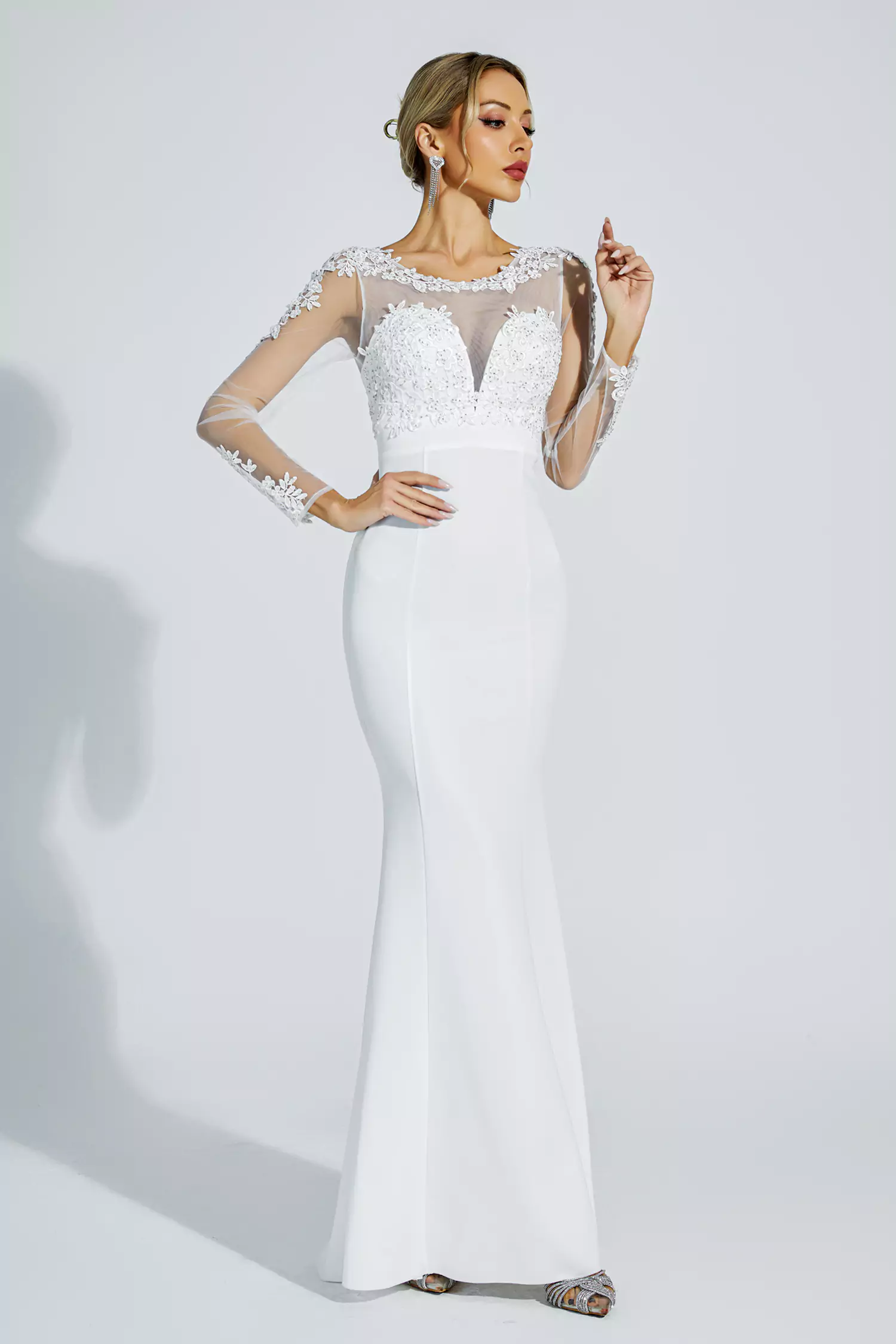 Madisyn White Lace Bodycon Maxi Dress-CATCHALL