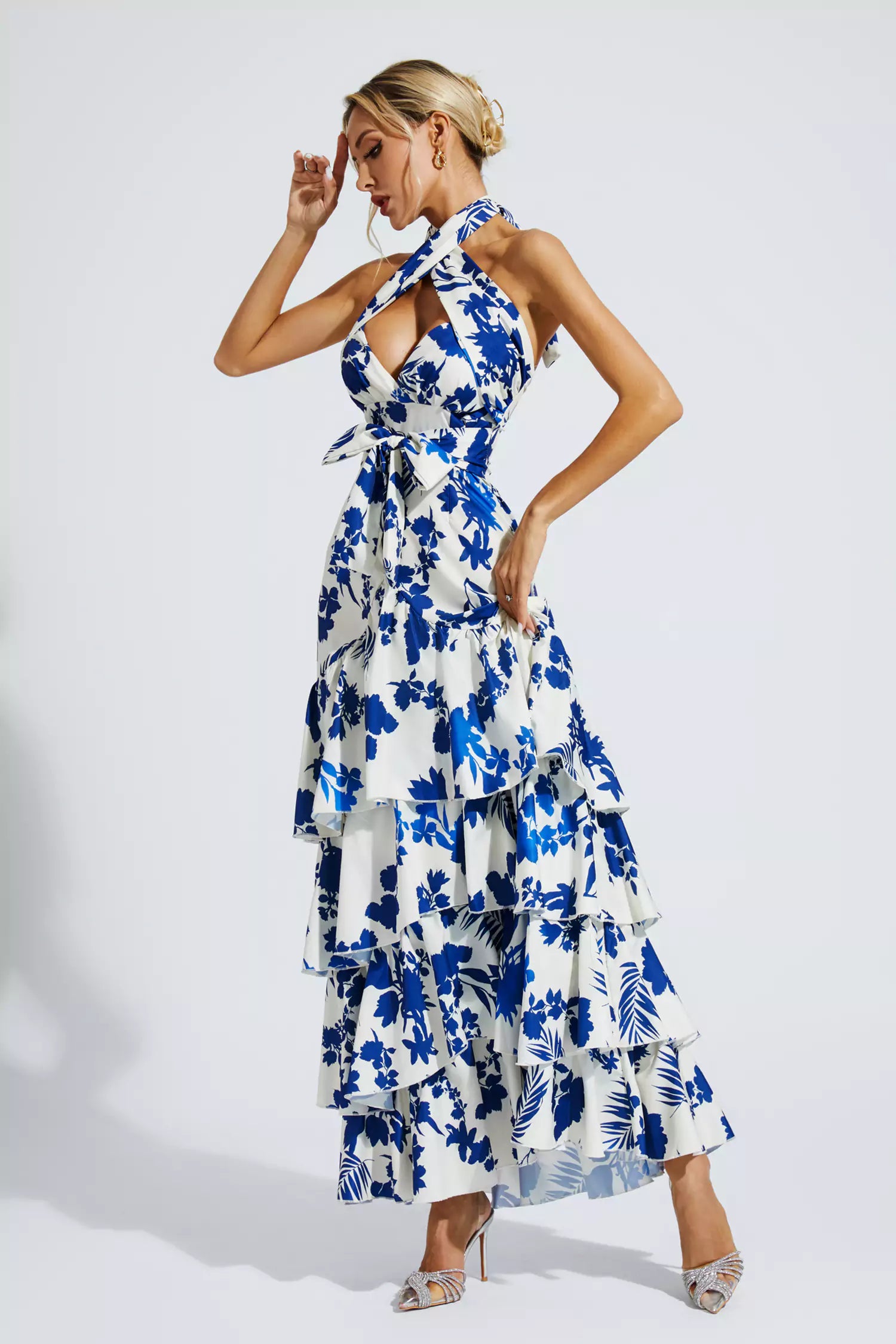 Mae Blue Bohemian Lace-up Maxi Dress-CATCHALL