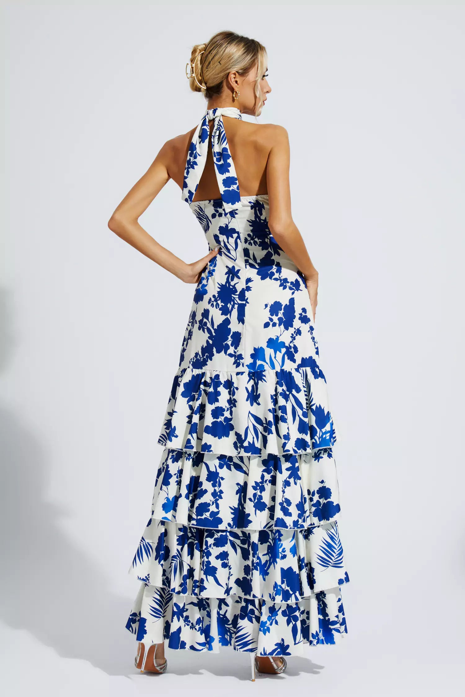 Mae Blue Bohemian Lace-up Maxi Dress-CATCHALL