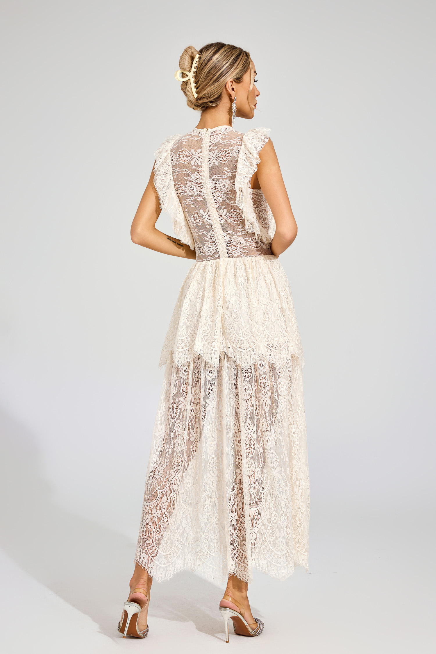 Magee Apricot Lace Cut Out Maxi Dress