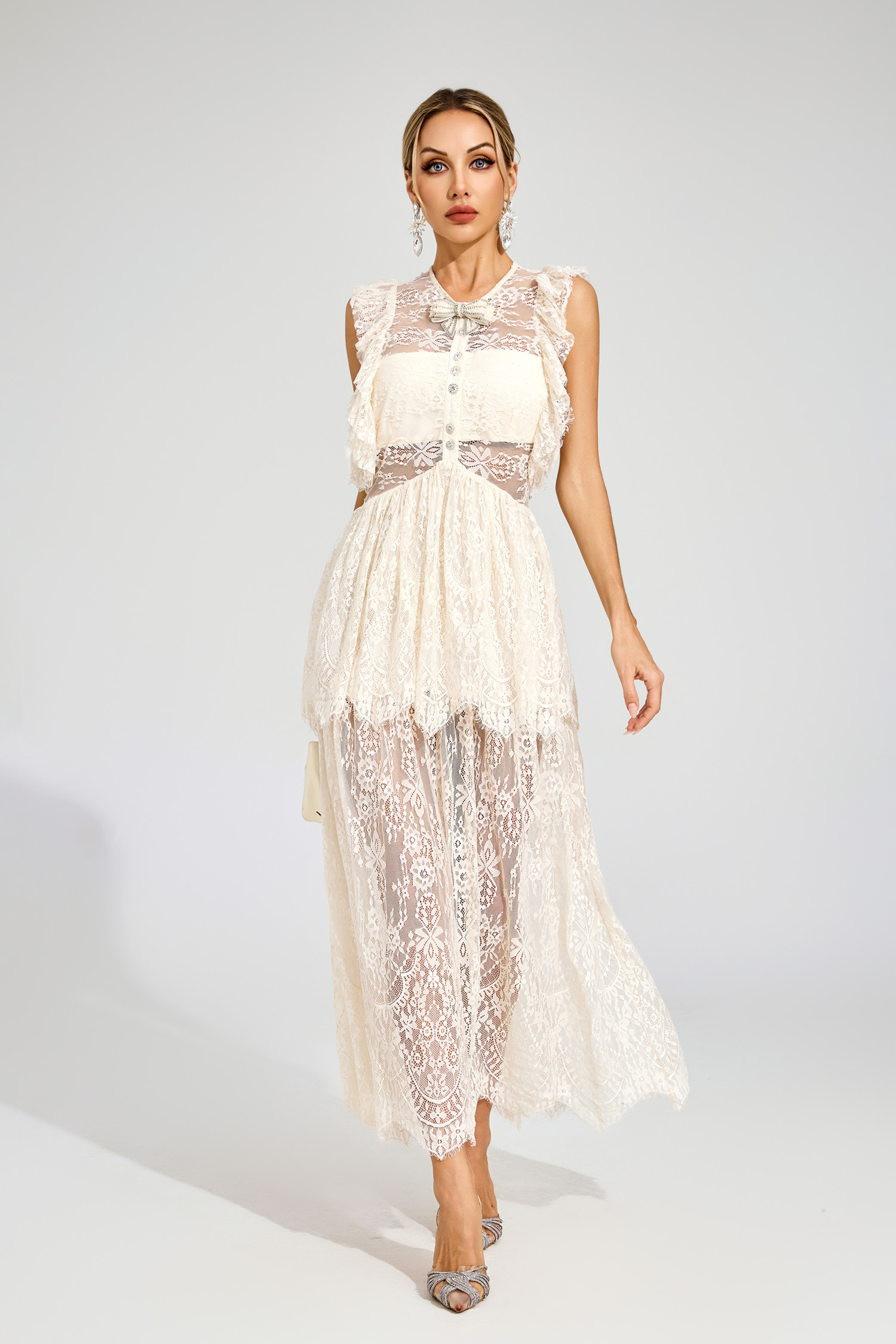 Magee Apricot Lace Cut Out Maxi Dress