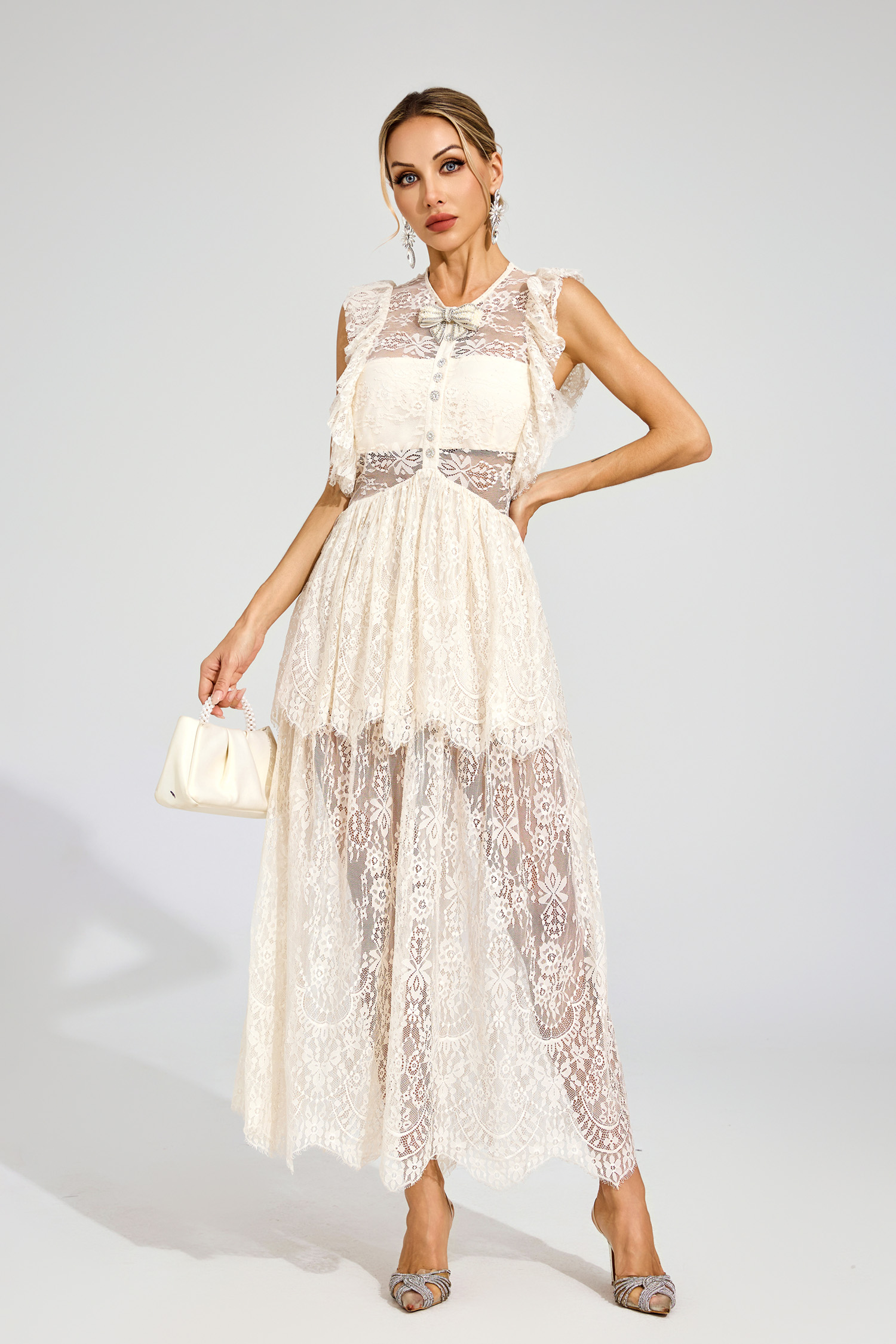 Magee Apricot Lace Cut Out Maxi Dress