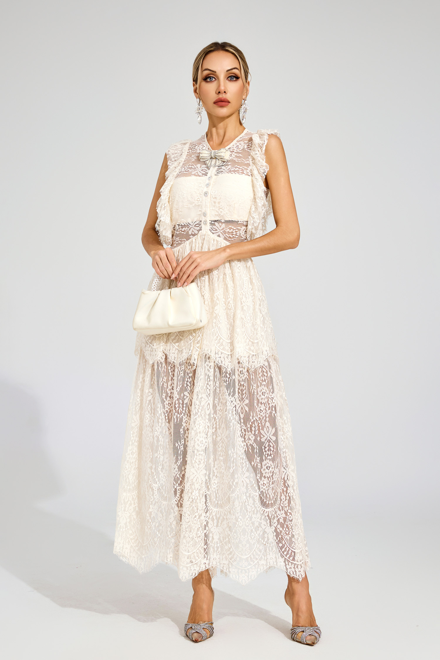 Magee Apricot Lace Cut Out Maxi Dress