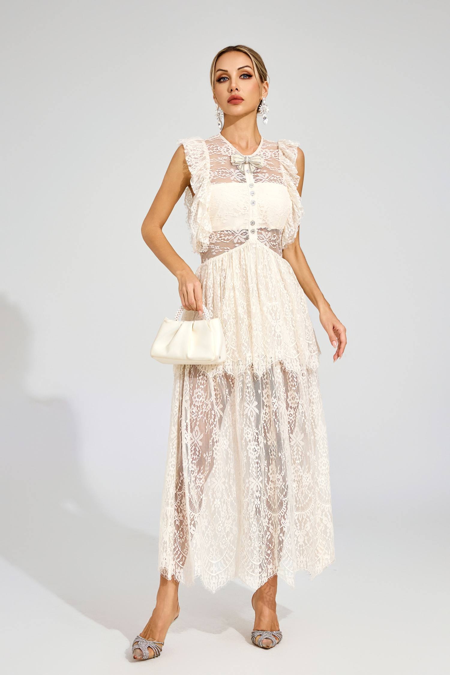 Magee Apricot Lace Cut Out Maxi Dress