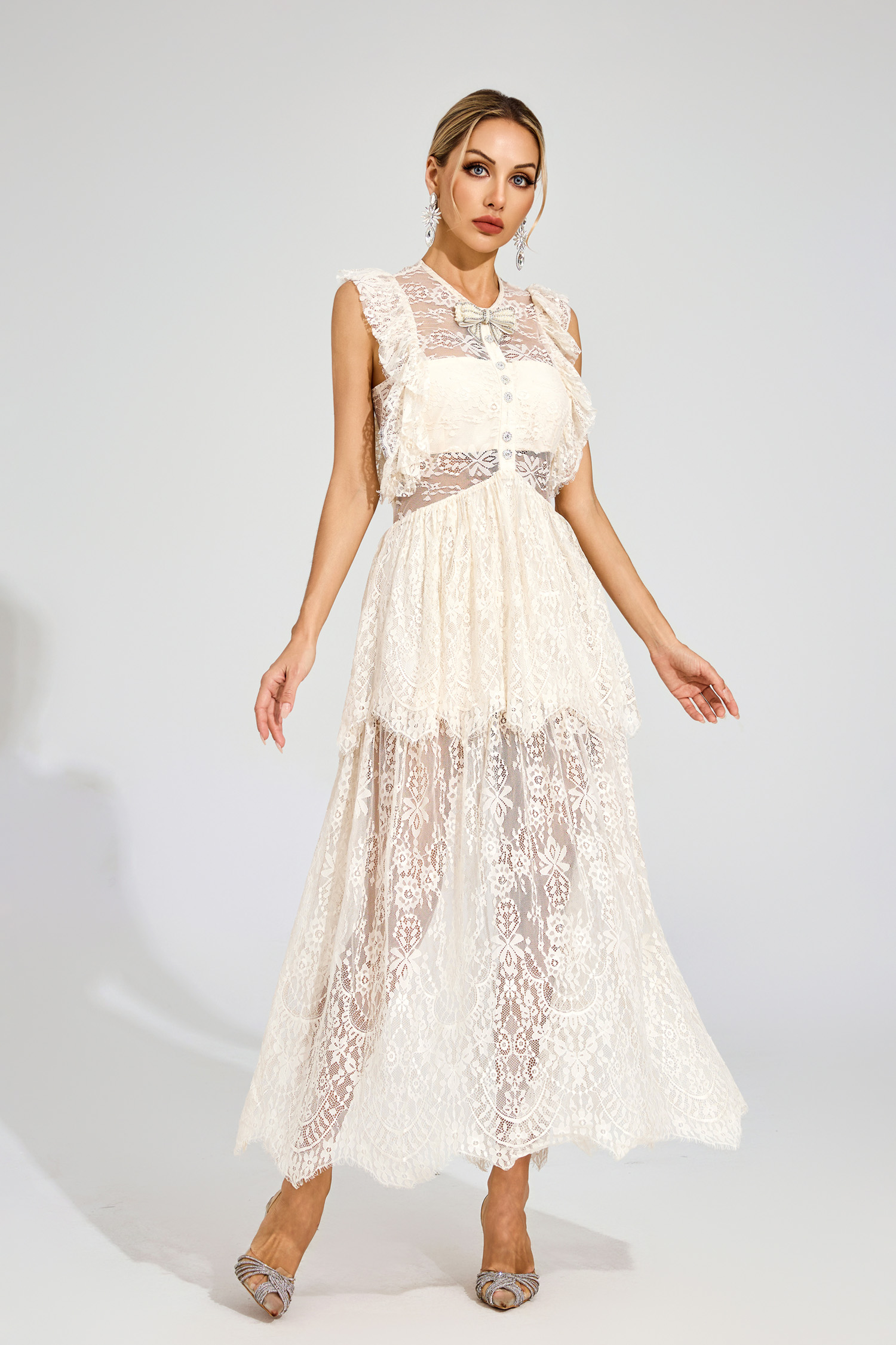 Magee Apricot Lace Cut Out Maxi Dress