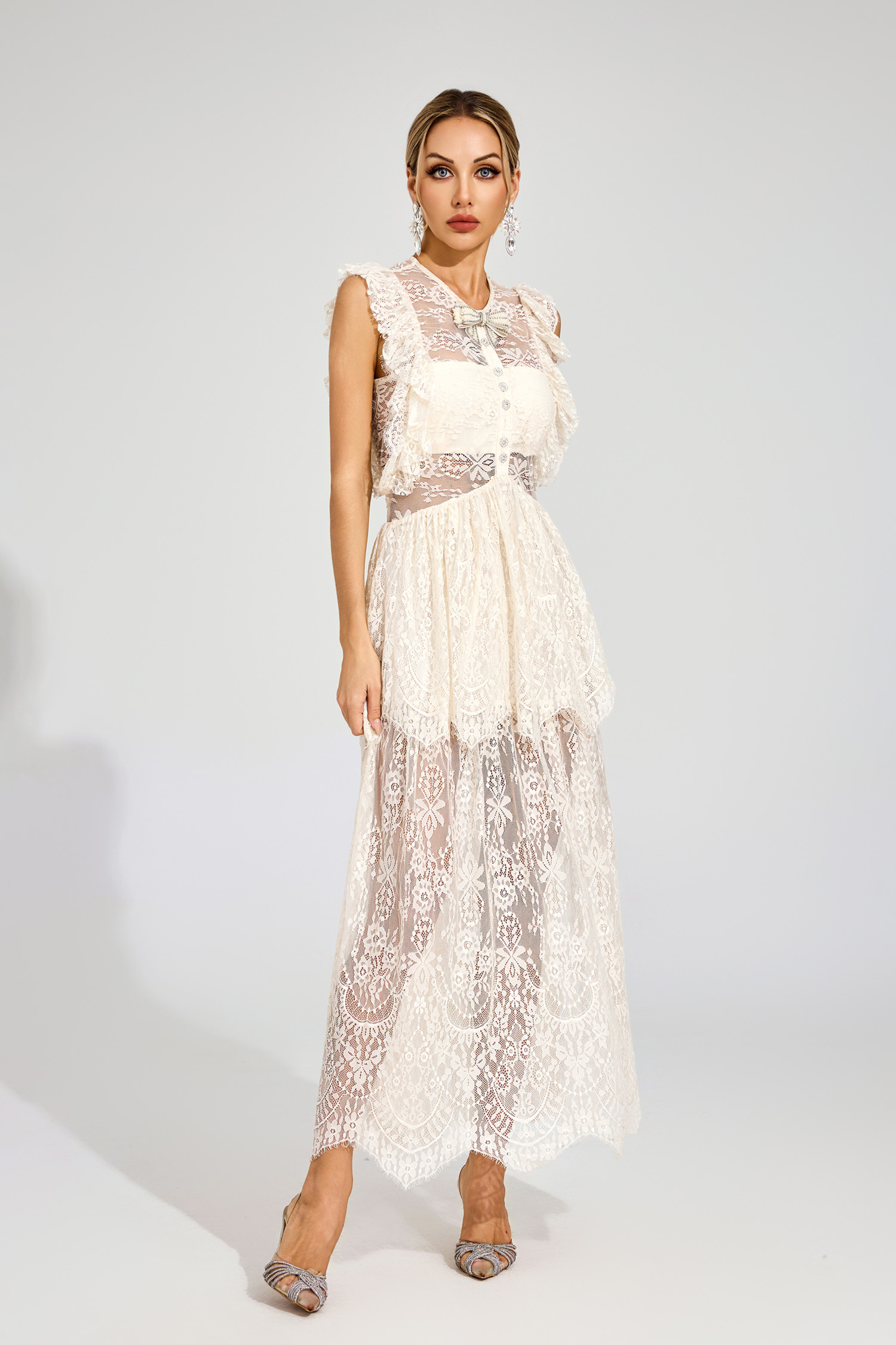 Magee Apricot Lace Cut Out Maxi Dress