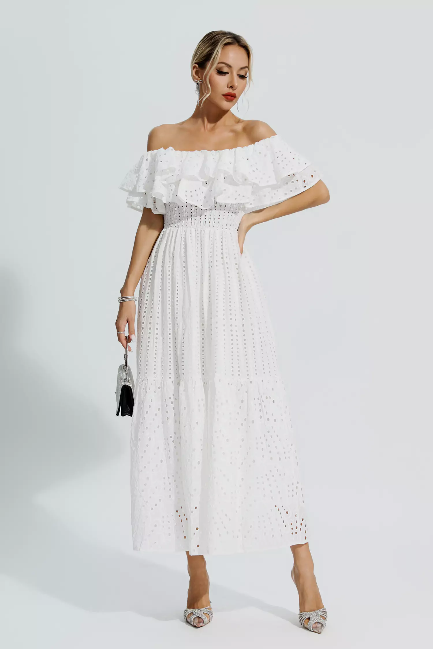 Malani White Cutout Ruffle Maxi Dress