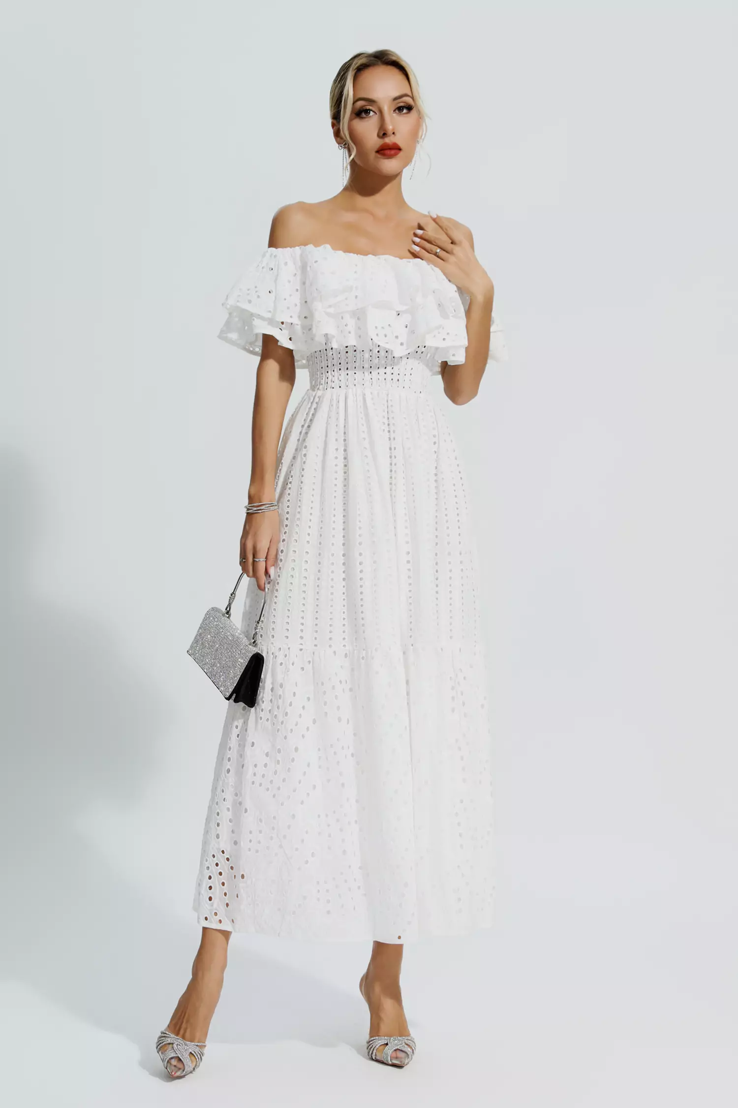 Malani White Cutout Ruffle Maxi Dress-CATCHALL