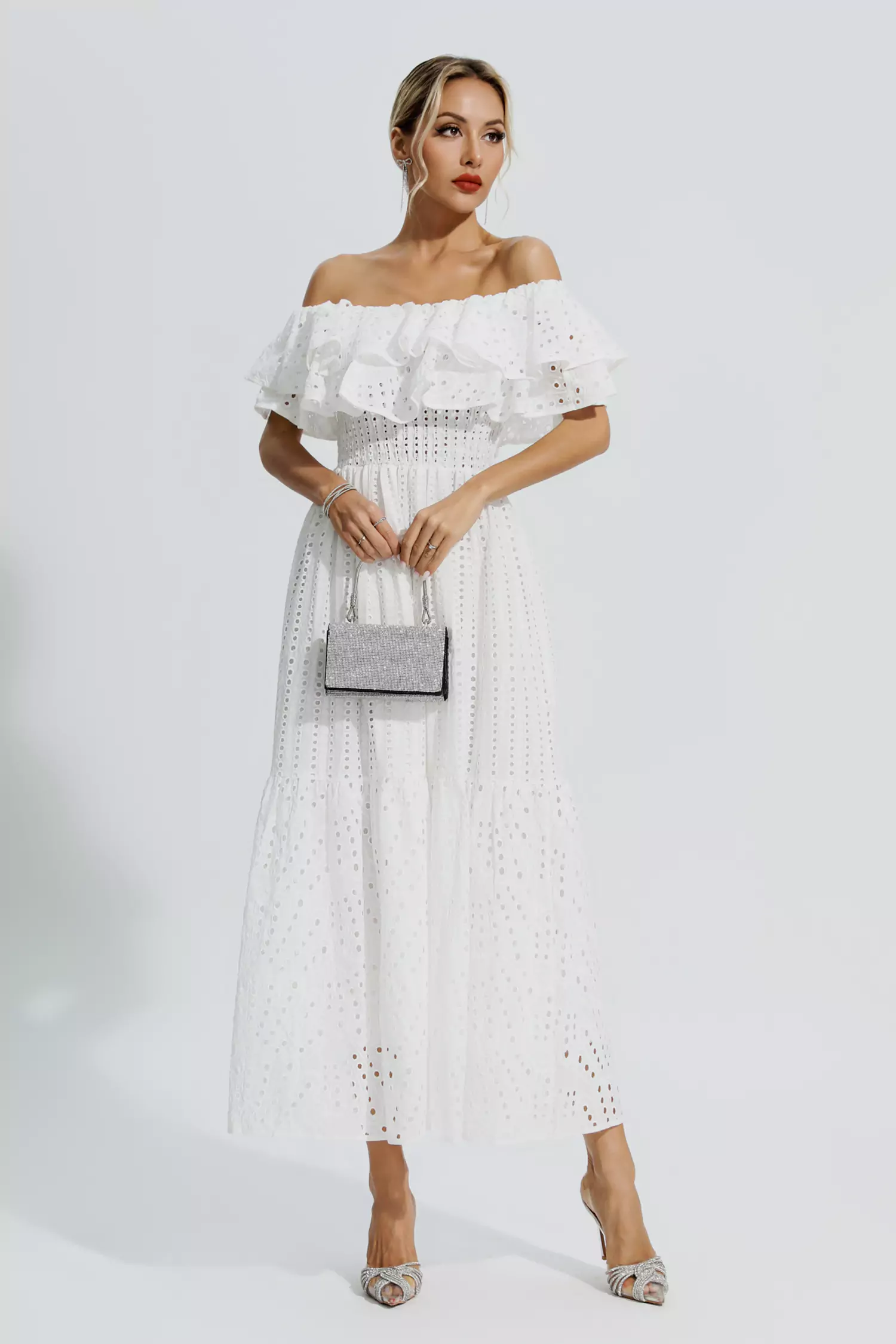 Malani White Cutout Ruffle Maxi Dress-CATCHALL