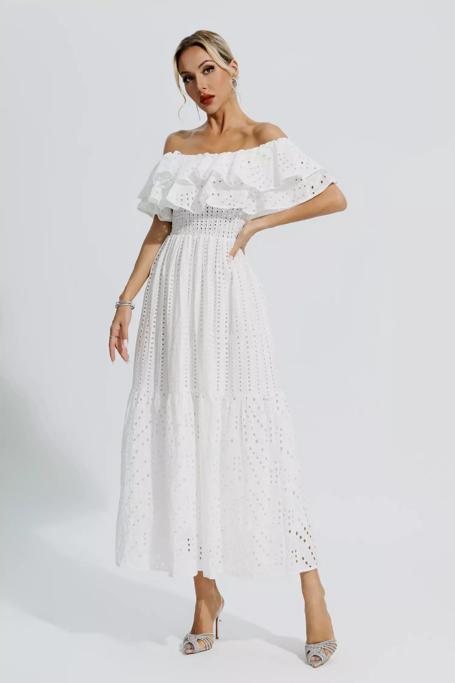Malani White Cutout Ruffle Maxi Dress-CATCHALL