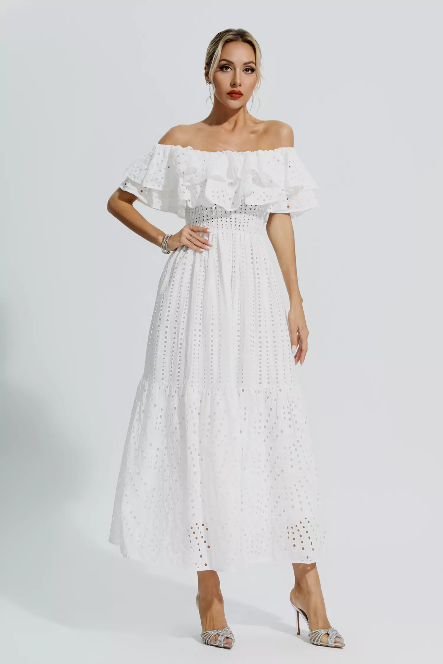 Malani White Cutout Ruffle Maxi Dress-CATCHALL